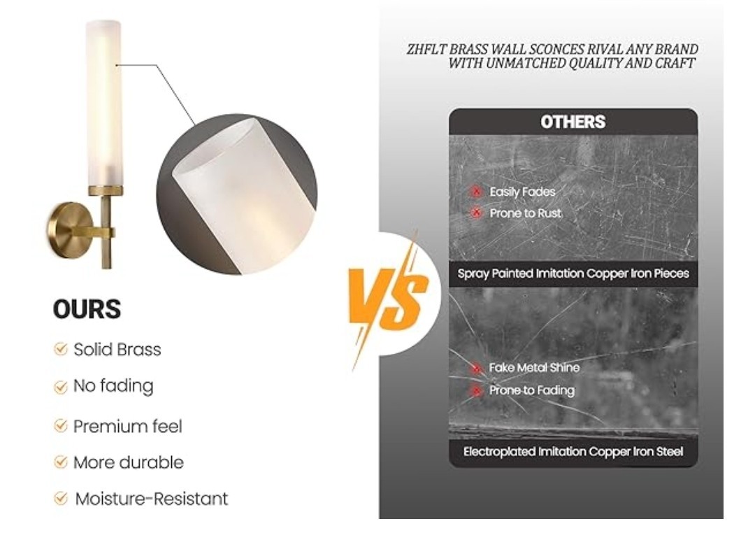 20»Knurled Solid Brass Wall Sconces Set of 2,Premium Frosted Blown Glass Tube..