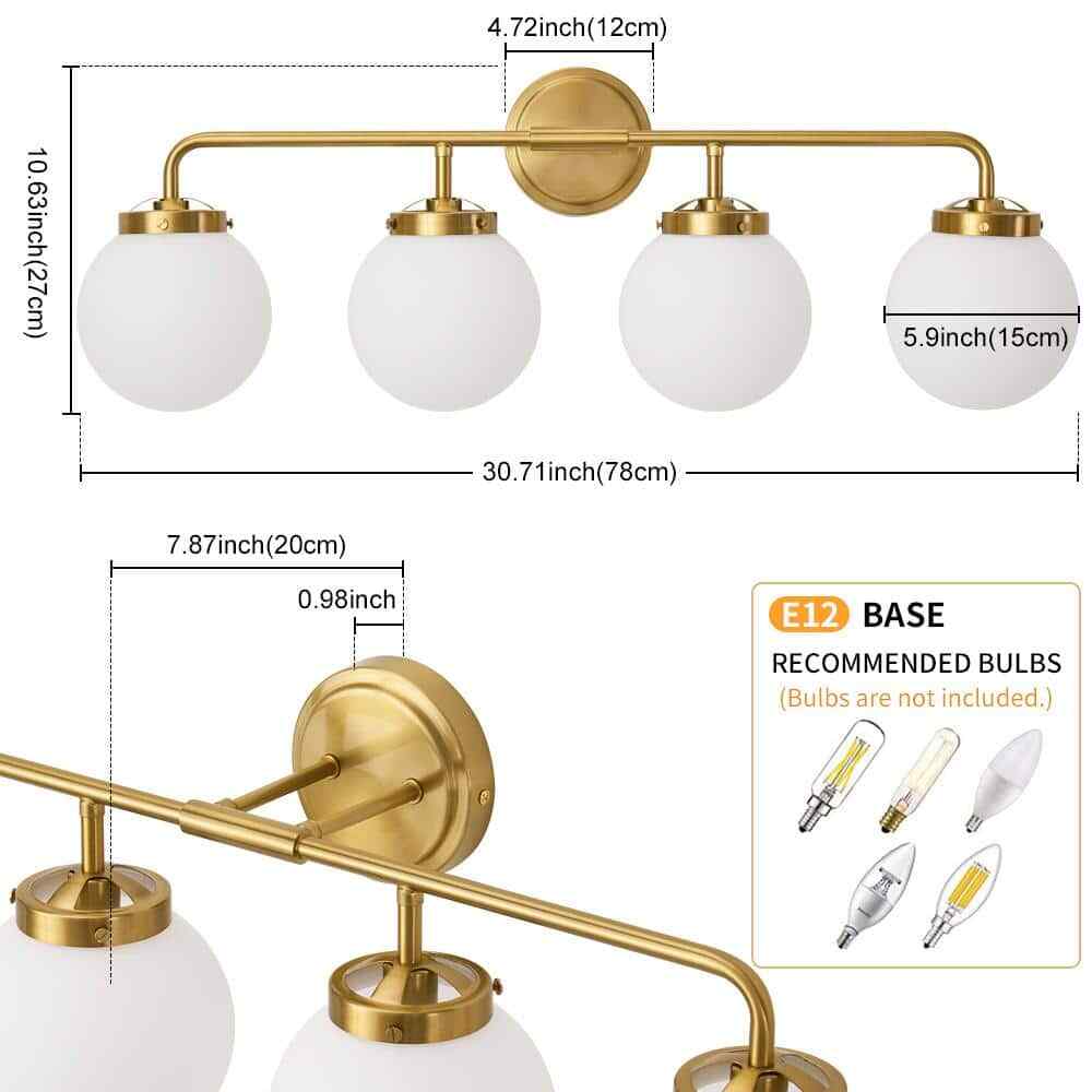 Deyidn 30.71 in. 4-Light Gold Brass Bathroom Vanity Light w/ Opal Glass Shades