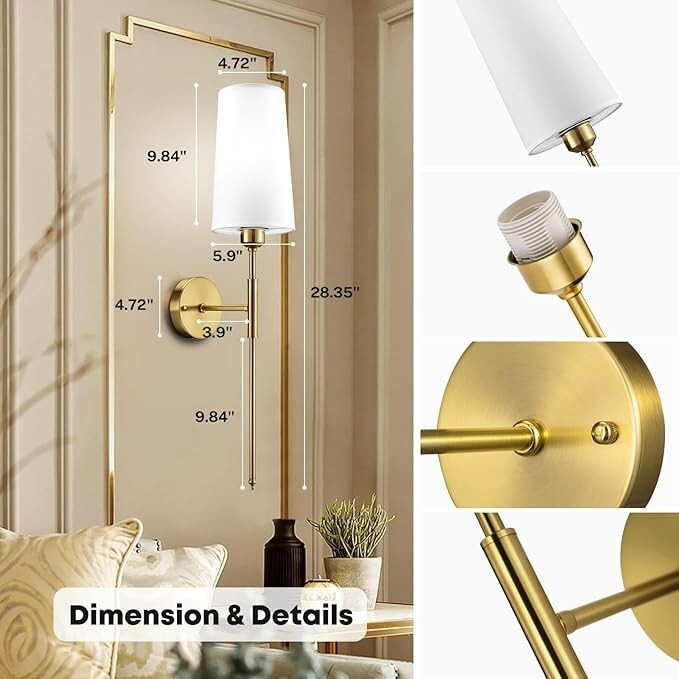 Battery Operated Rechargeable Gold Wall Sconce Light Set of Two LED 3 Color Temp
