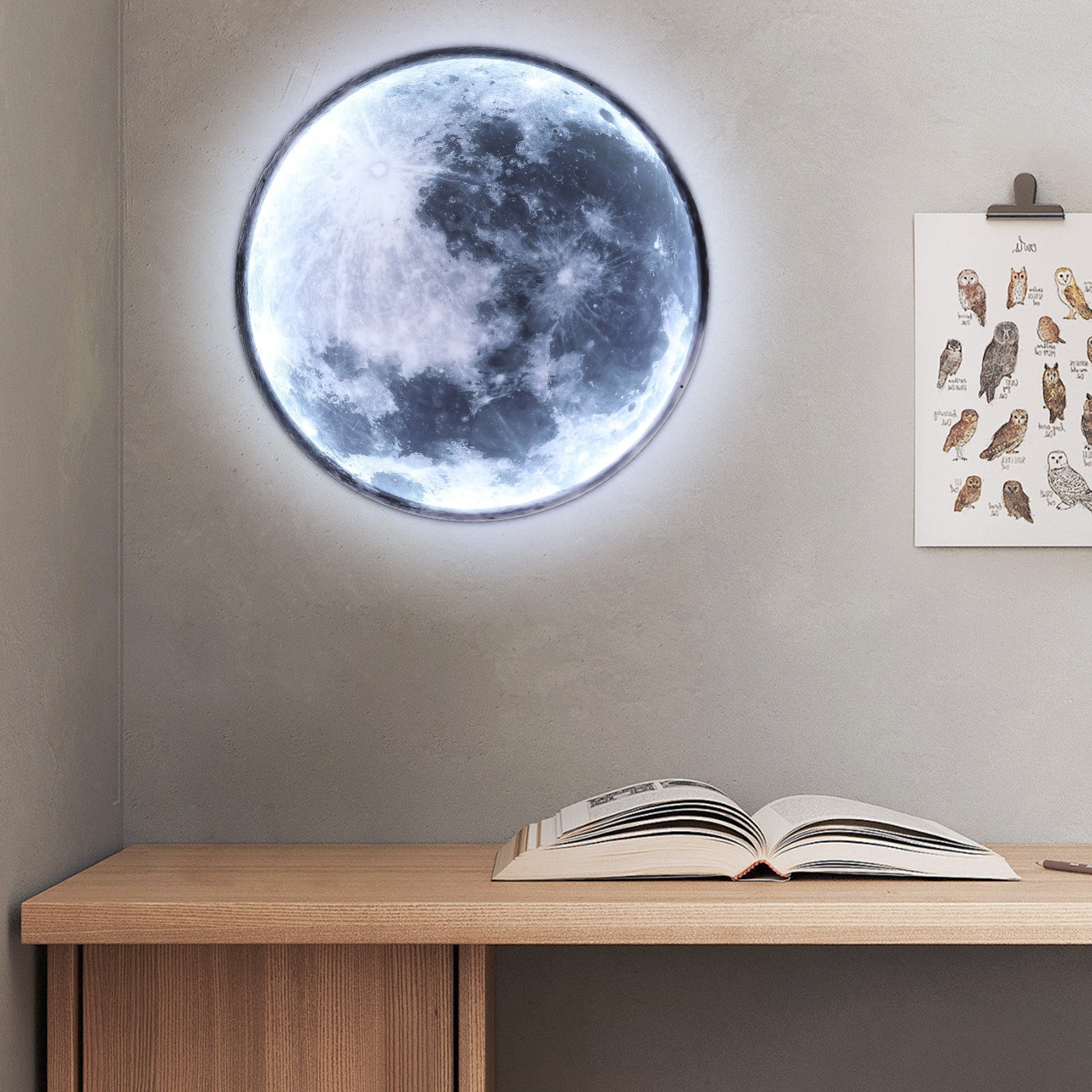 24W Wall-Mounted Fixture, 110V LED Moon Wall Lamp, 50cm(D) Dimmable Wall Light