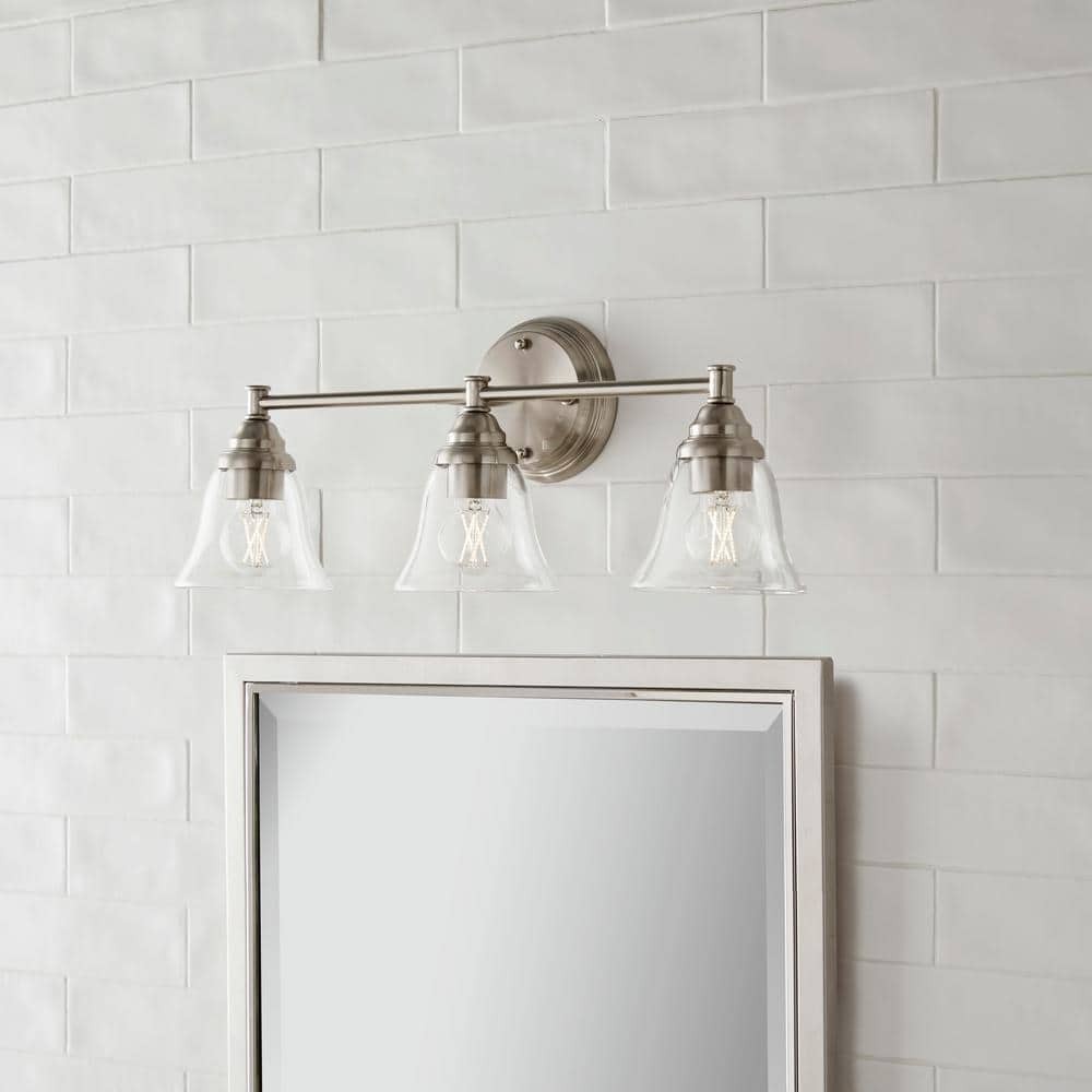 Hampton Bay Marsden 23.5 in. 3-Light Brushed Nickel Vanity Clear Glass Shades