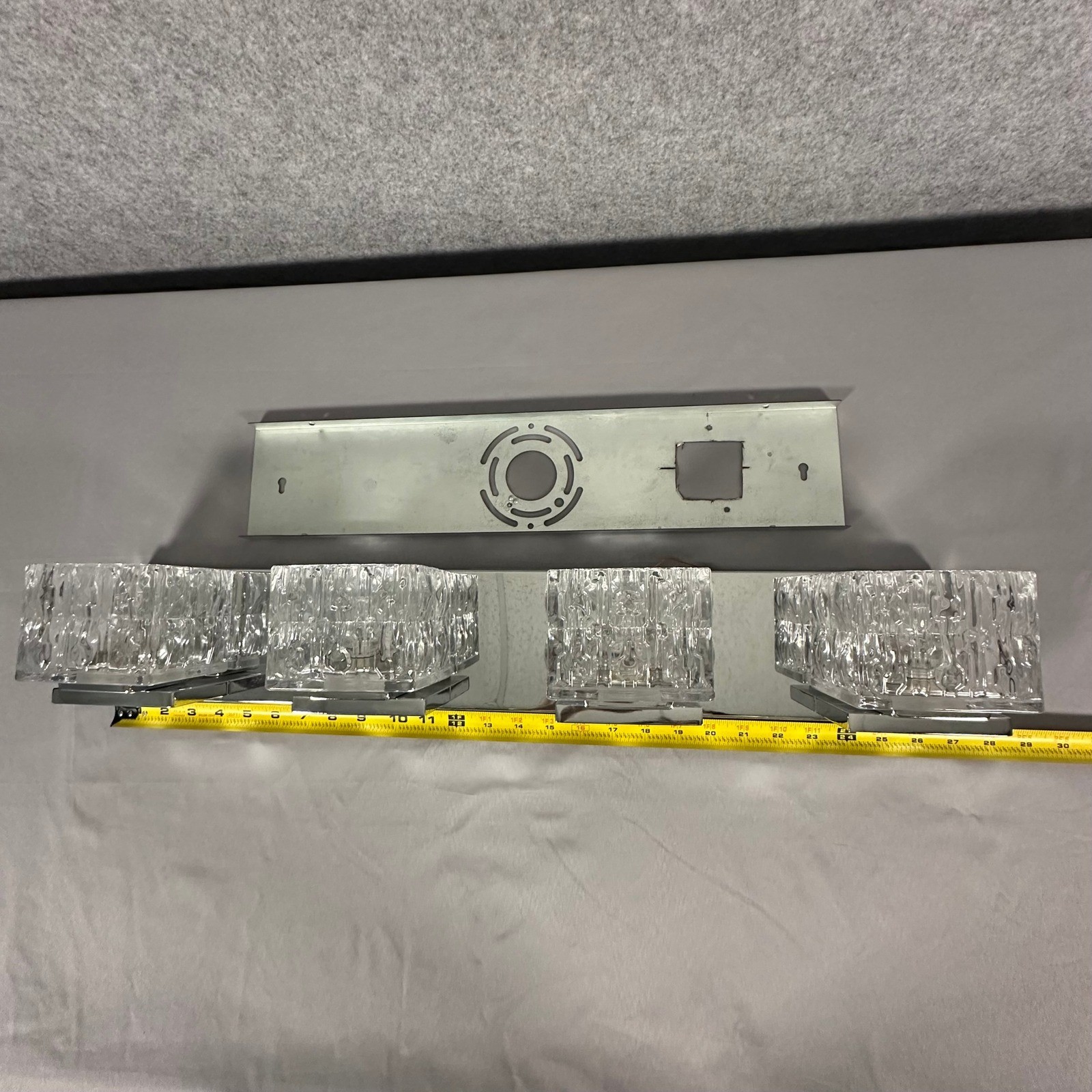 Unbranded 4-Light Vanity Sconce 29″ Silver Textured Ice Glass Chrome Modern
