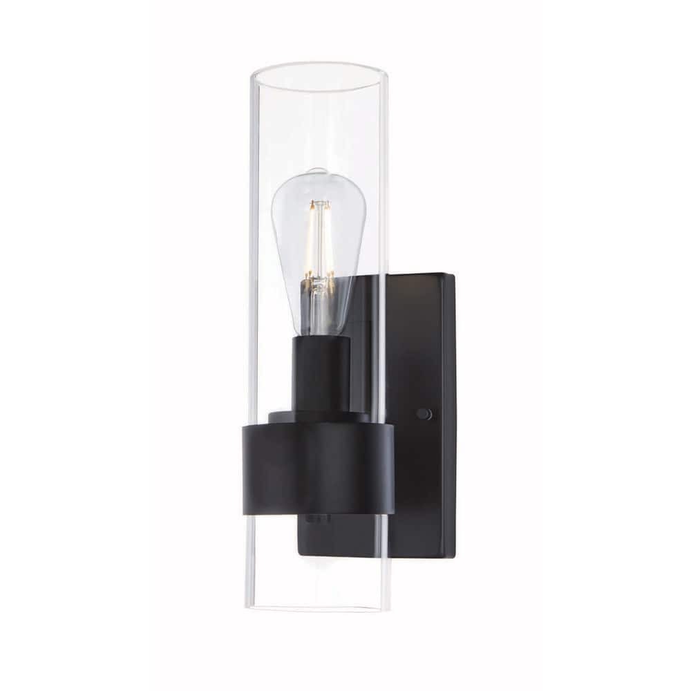 Hampton Bay Denbeck 4.5 in. W Matte Black 1-Light Sconce Clear Glass