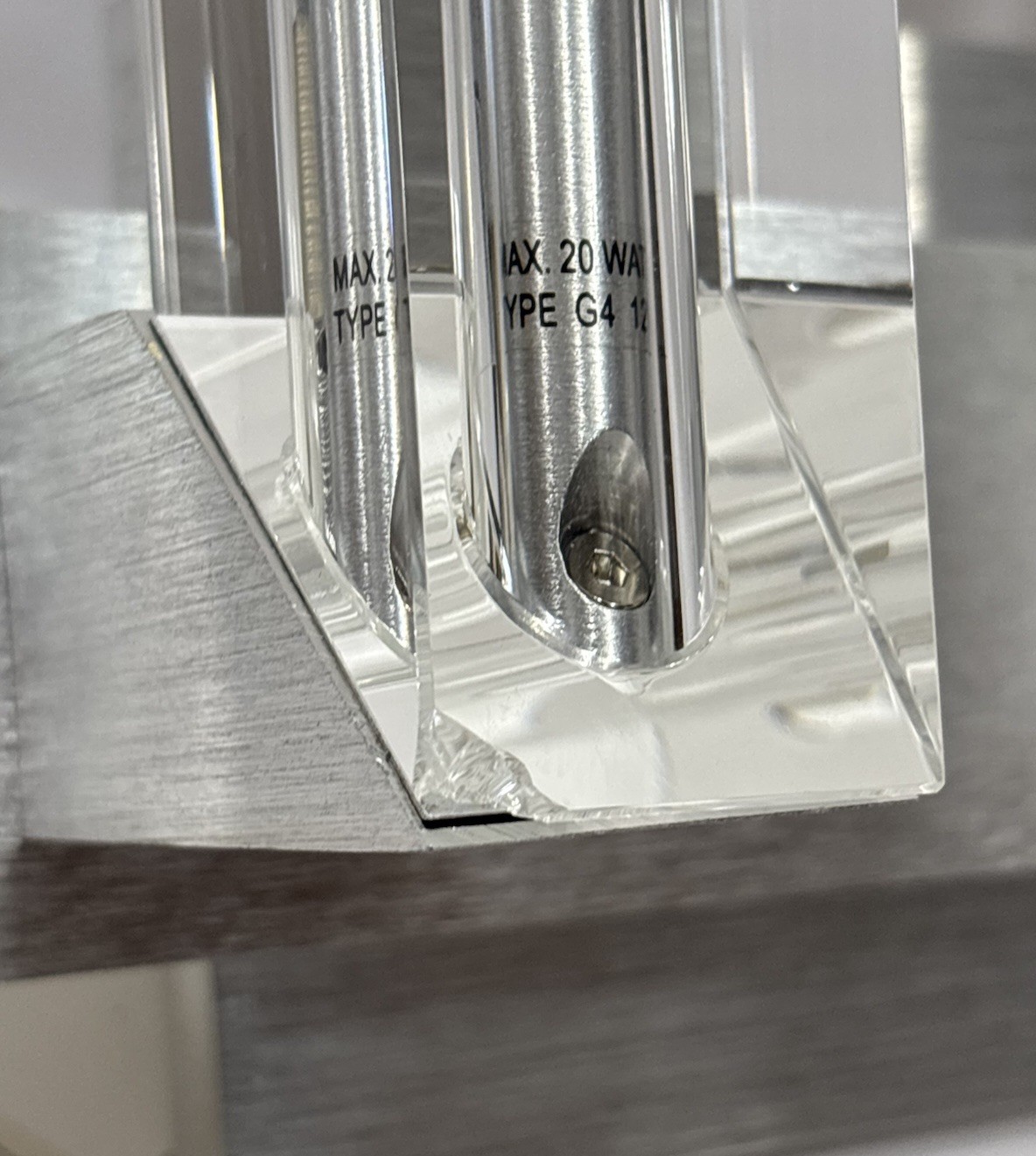 NOS ET2 Alpha-V 2 Light Wall Lamp Aluminum & Crystal Shades Sconce Light Fixture