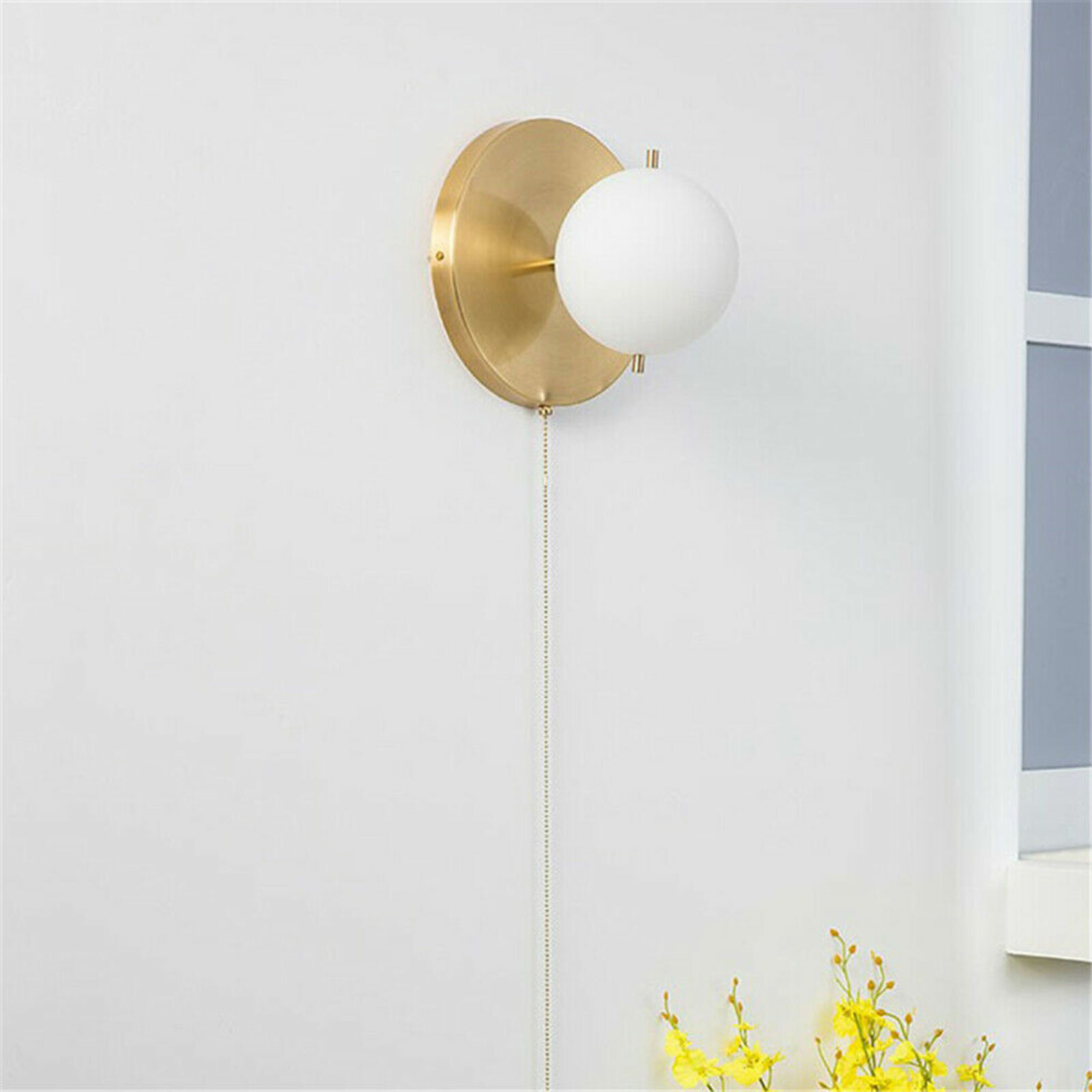 LED Wall Light Contemporary Globe Glass Bedside Lamp Wall Sconce With Pull Chain