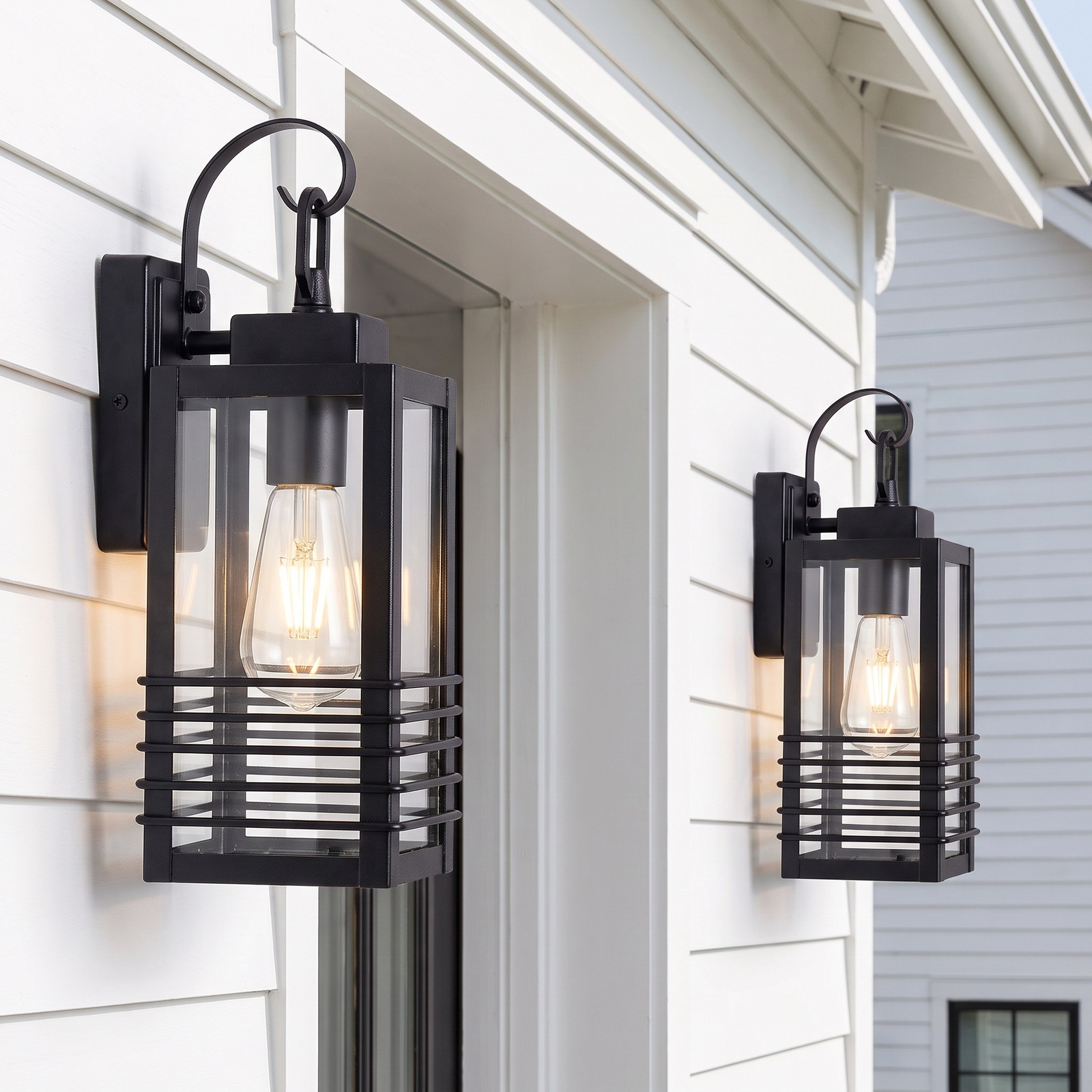 2 Pack 15″ Thick Metal Outdoor LED Wall Light Black Porch Mount Sconce Fixture