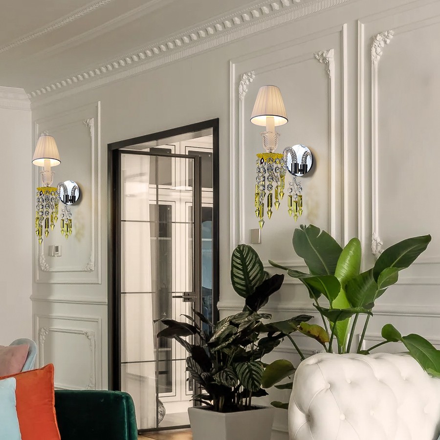 Luxury Decorative Lamps Wall Sconce Yellow Transparent Crystal Wall Lamp Light