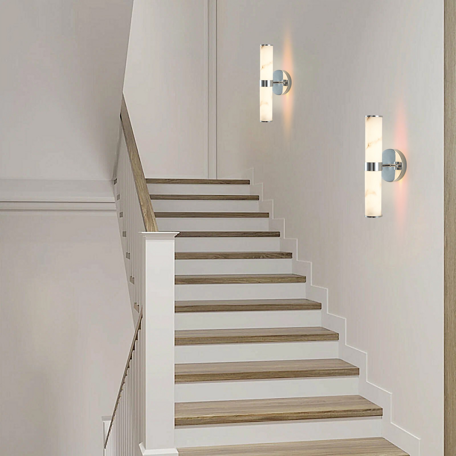Modern Chrome 2 Pack indoor LED Wall Sconce Light Marble Texture Bedroom Fixture