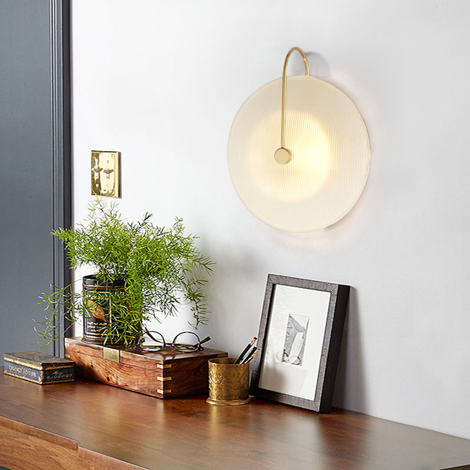 Minimalist Round Disc Wall Sconce LED Wall Light Glass Wall Lamp Reading Light