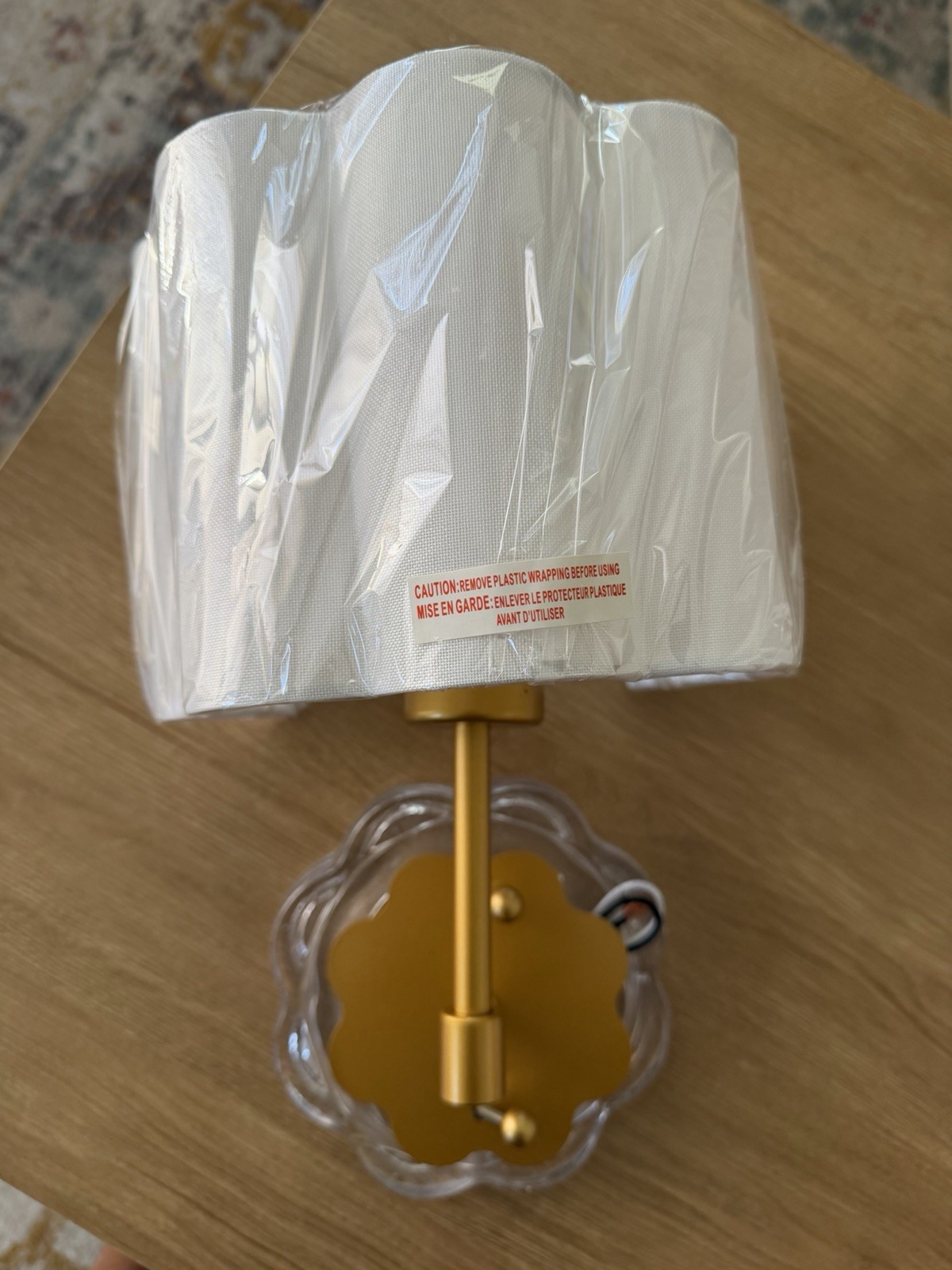 2-Pack Gold Wall Sconce Lights White Fabric Shade Clear Glass, E26 UL 120V