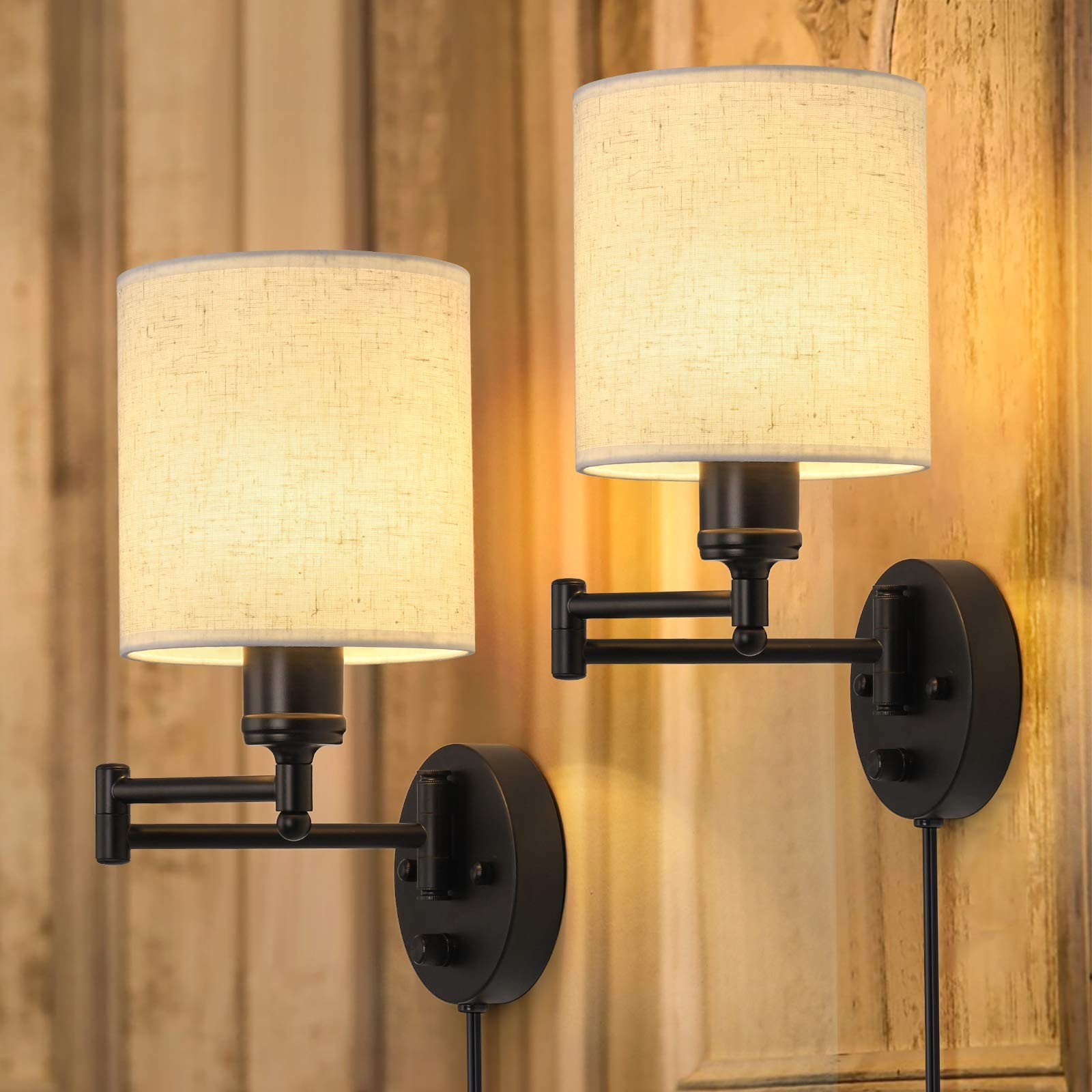 Plug in Wall Light Set of 2, Swing Arm Wall Lamps, Modern Bedroom Wall Sconce…