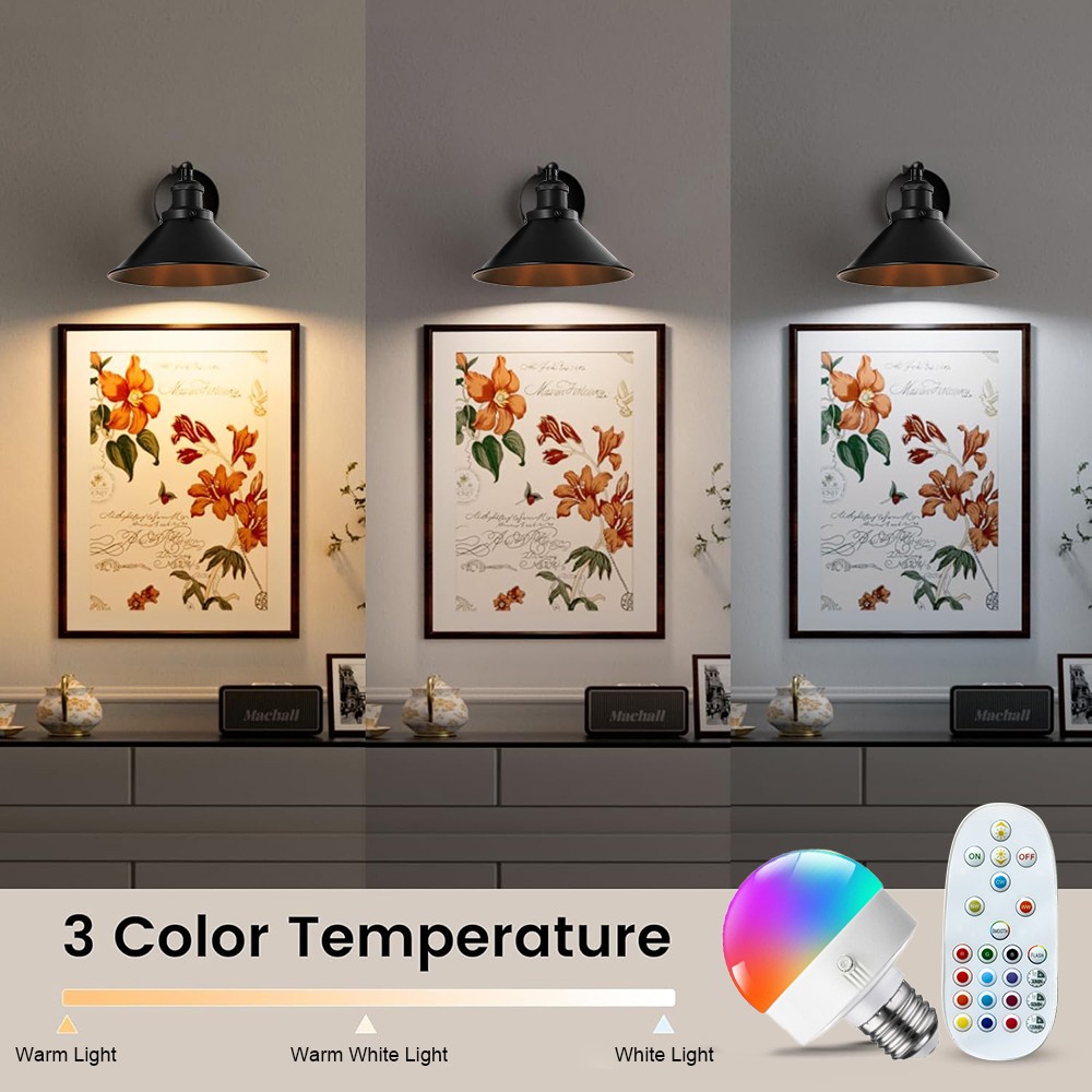 Set of 2 Battery Operated Wall Sconces with Remote Control Wireless Wall Light
