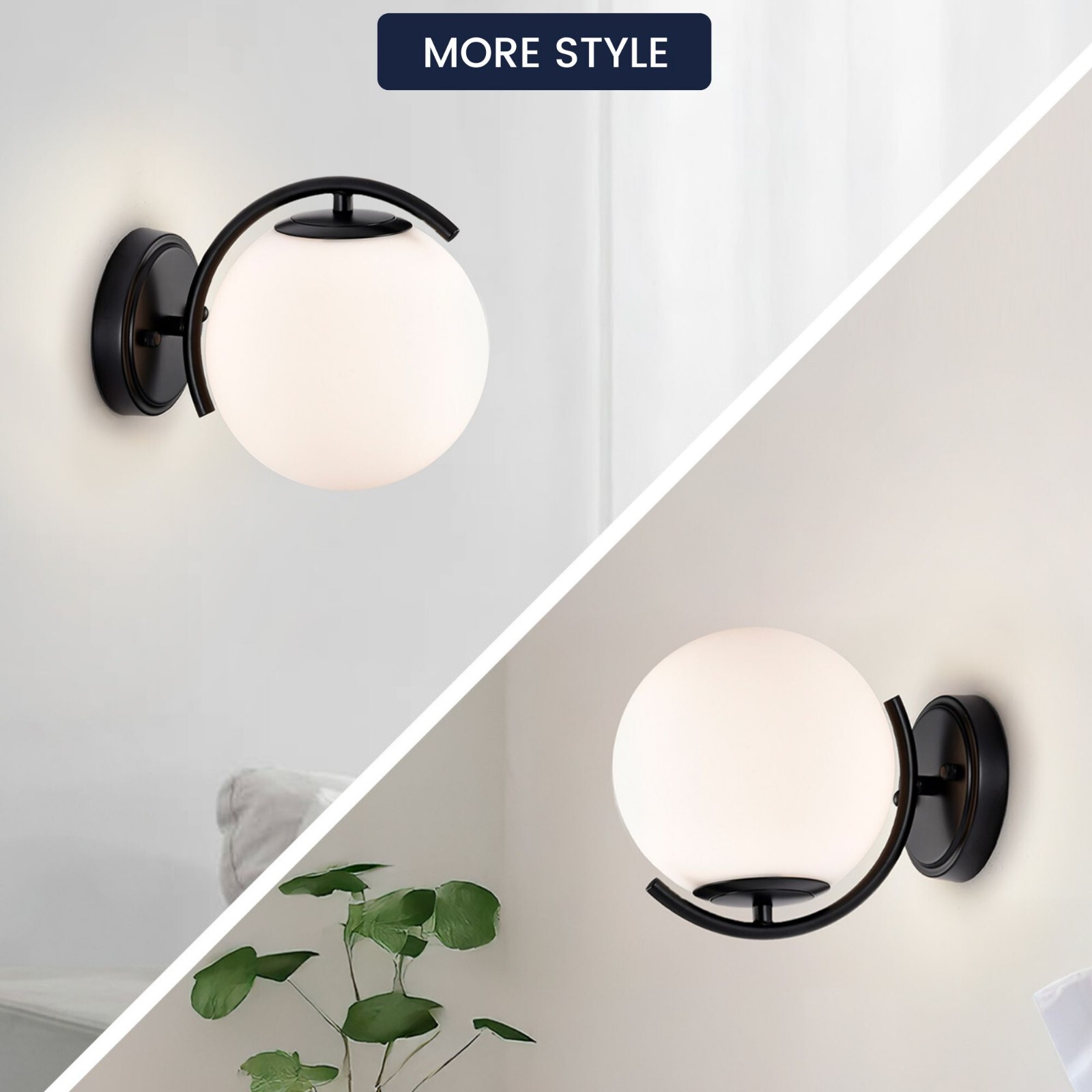 Wall Sconce Light Fixture Mid Century Modern Globe Sconce Black 180mm Lampshade