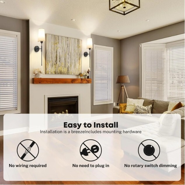 Battery Operated Wall Sconces with Remote Set of 2 Rechargeable Wall Light Black