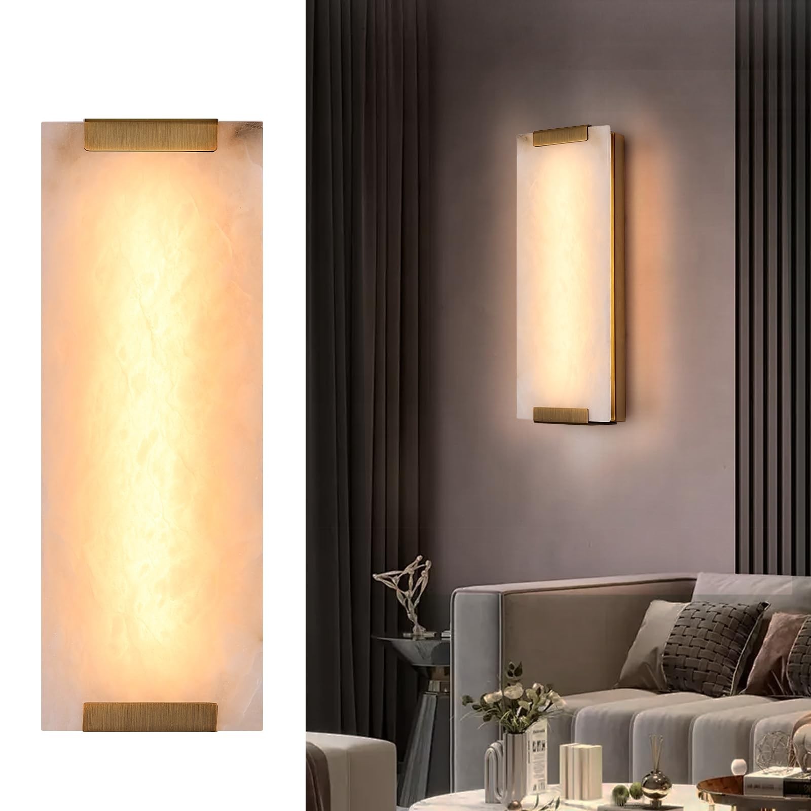 HOMLUCE 14.2in Alabaster Wall Sconce Brushed Bronze 12W for Bedroom Hallway