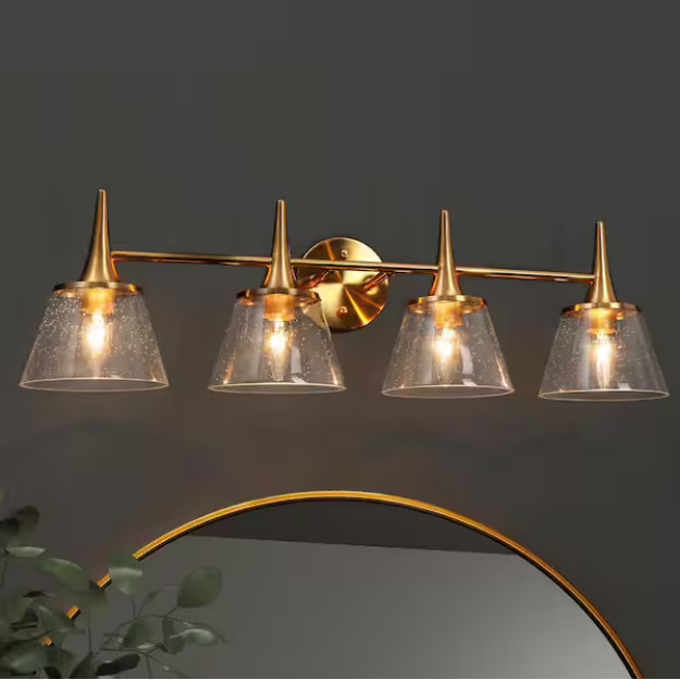 LNC Modern Classic Brass Bell Bathroom Vanity Lighting 29 in. 4-Light Powder