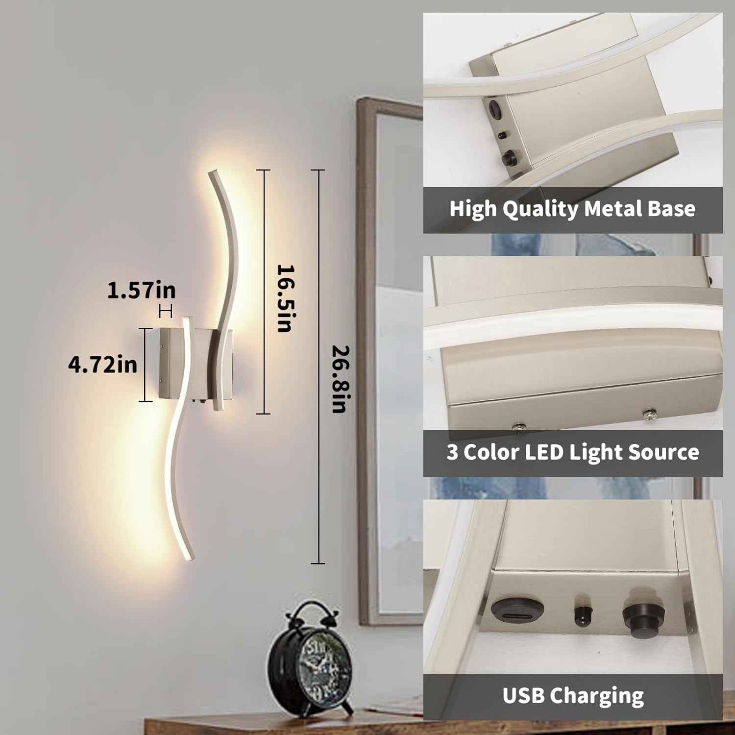 Dimmable LED Wall Sconces Set of 2, Rechargeable Wireless Lights with Remote