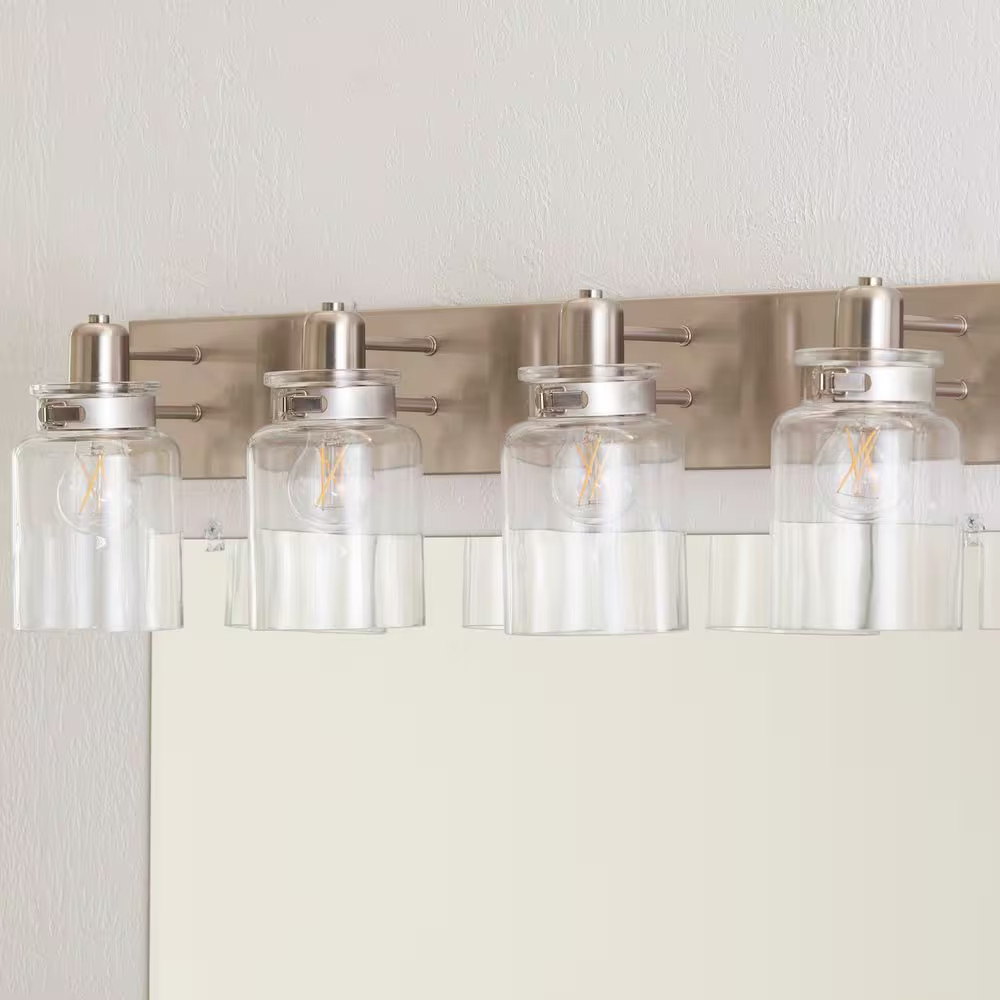 Calhoun Collection 30-1/4 In. 4-Light Brushed Nickel Clear Glass Farmhouse Urban