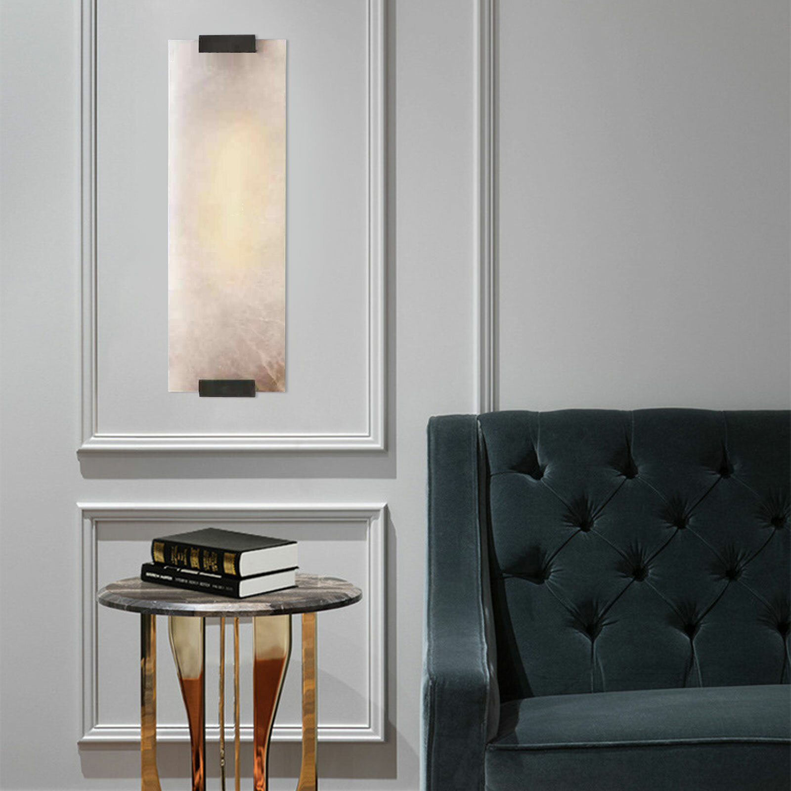 Marble Wall Light Hand Carved Alabaster Rectangular Sconce LED Indoor Wall Lamp