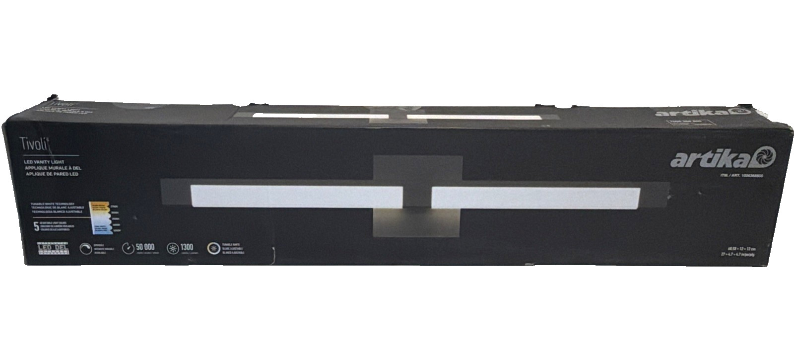 Artika Tivoli 27 in. 1-Light Matte Black Modern Integrated LED Vanity Light Bar