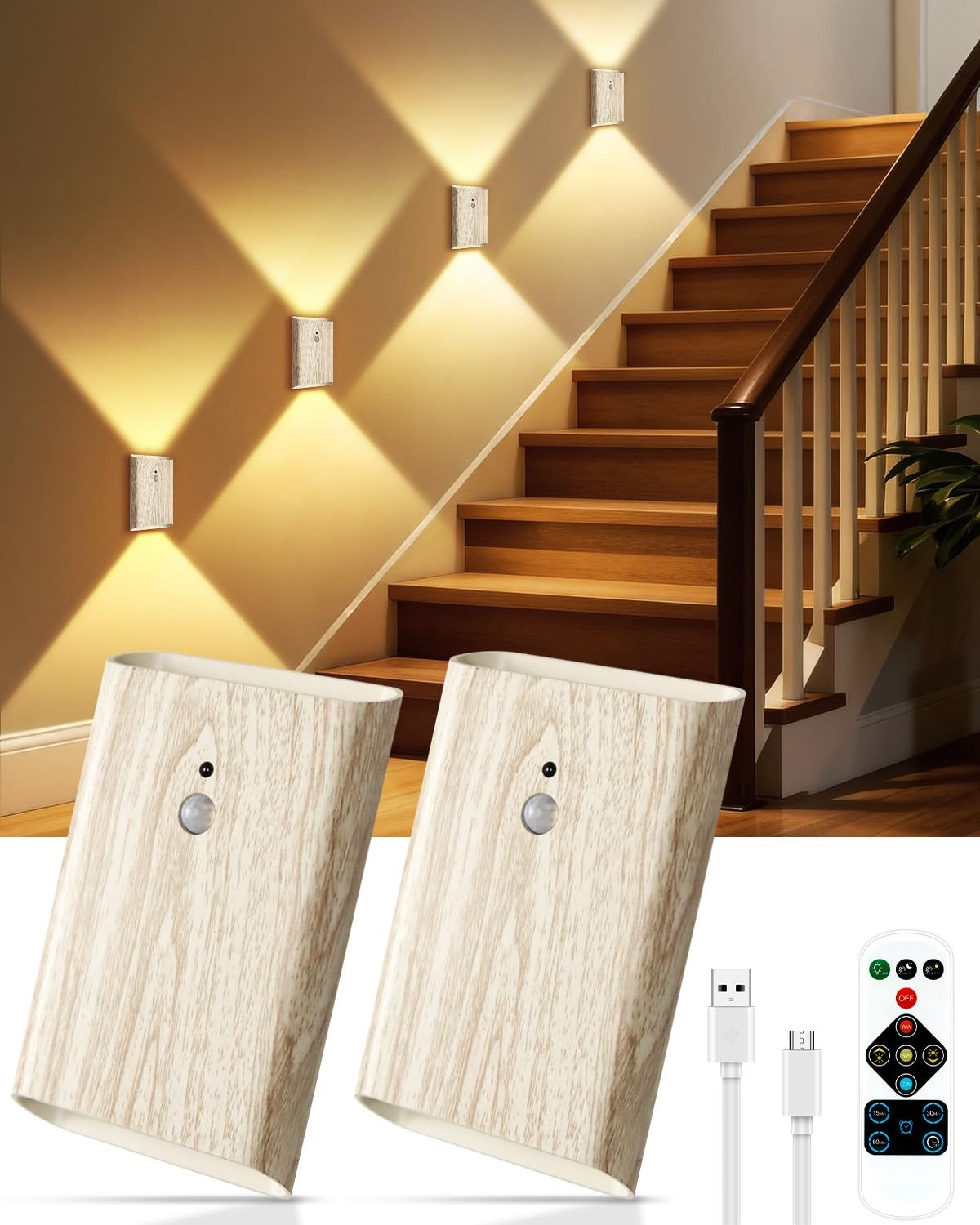 Rechargeable Motion Wall Sconce Set of 2 – 5000mAh Wireless Battery Operated …