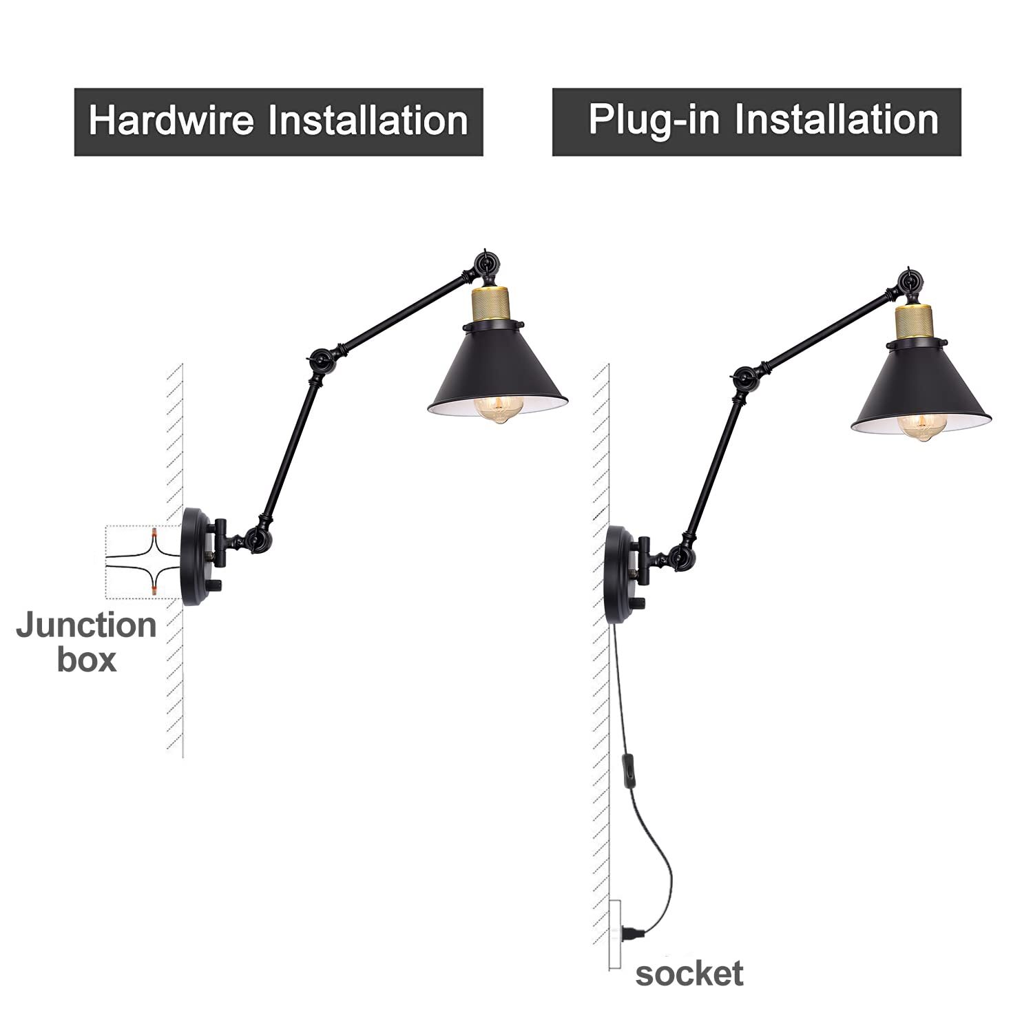 Wall Sconce Plug-in Light Dimmable Swing Arm Wall Mounted Lamp with 6FT Cord