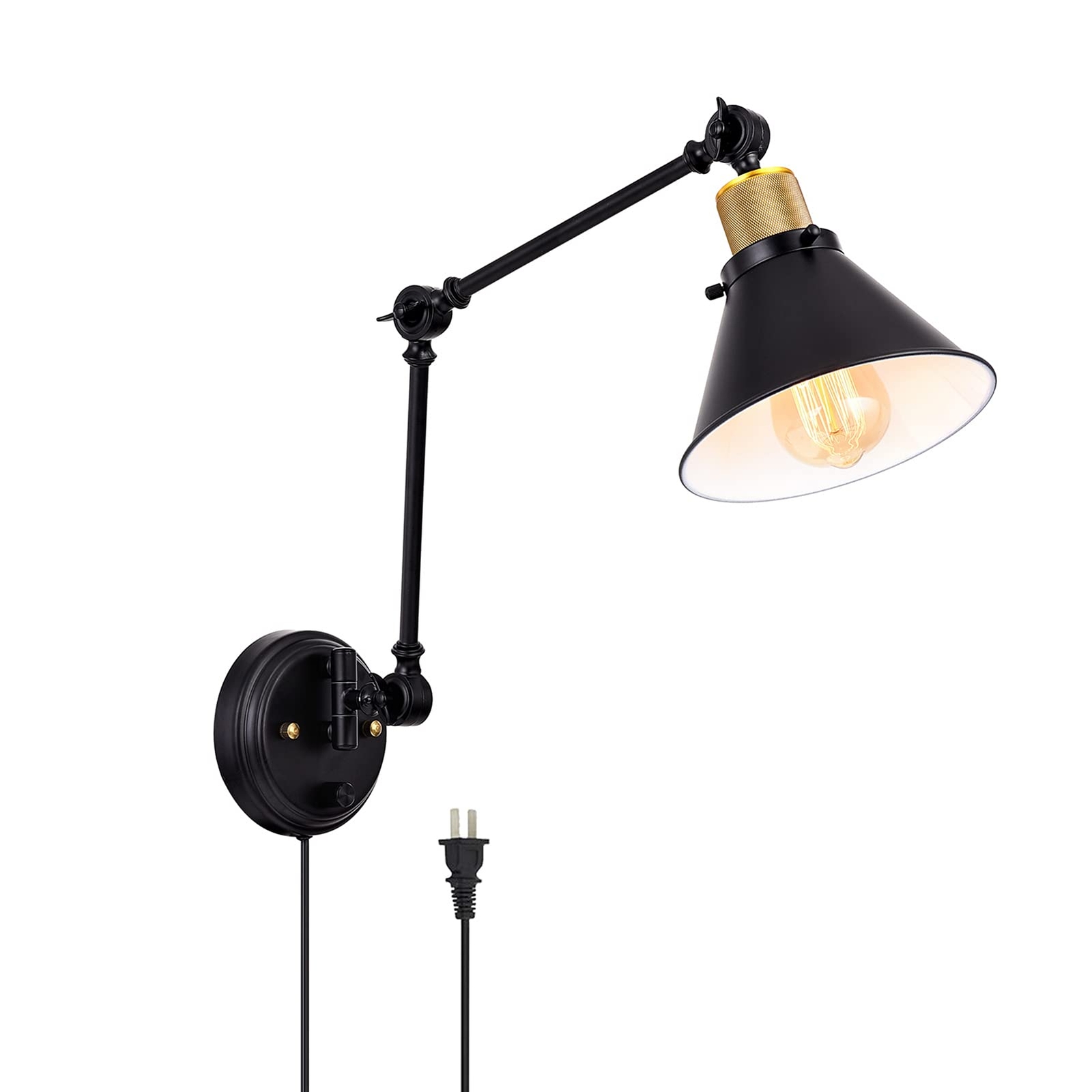 Wall Sconce Plug-in Light Dimmable Swing Arm Wall Mounted Lamp with 6FT Cord