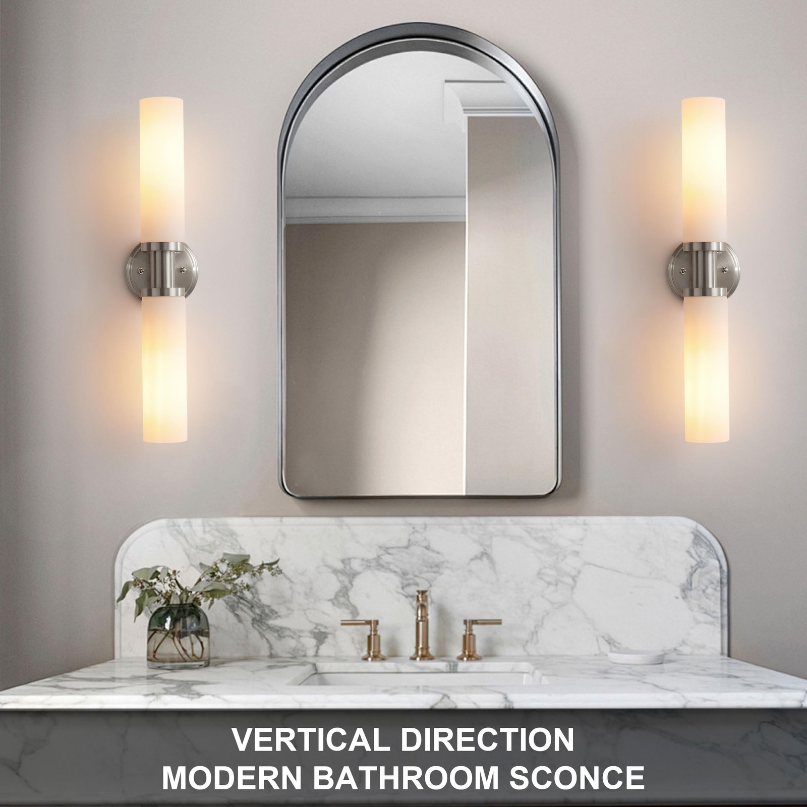 Wall Sconces Set of Two,Brushed Nickel Bathroom Sconces Wall Lighting with White