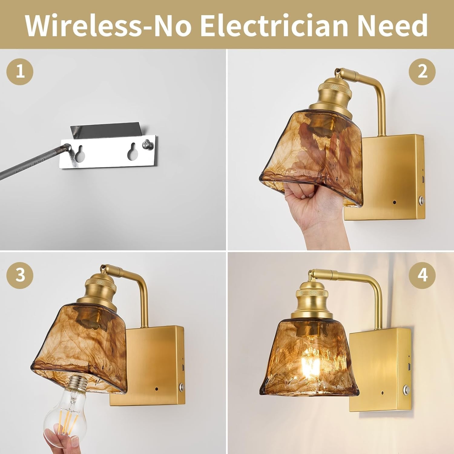 Sconce with Remote Control, Dimmable Wireless Amber SquareRechargeable Touch Con