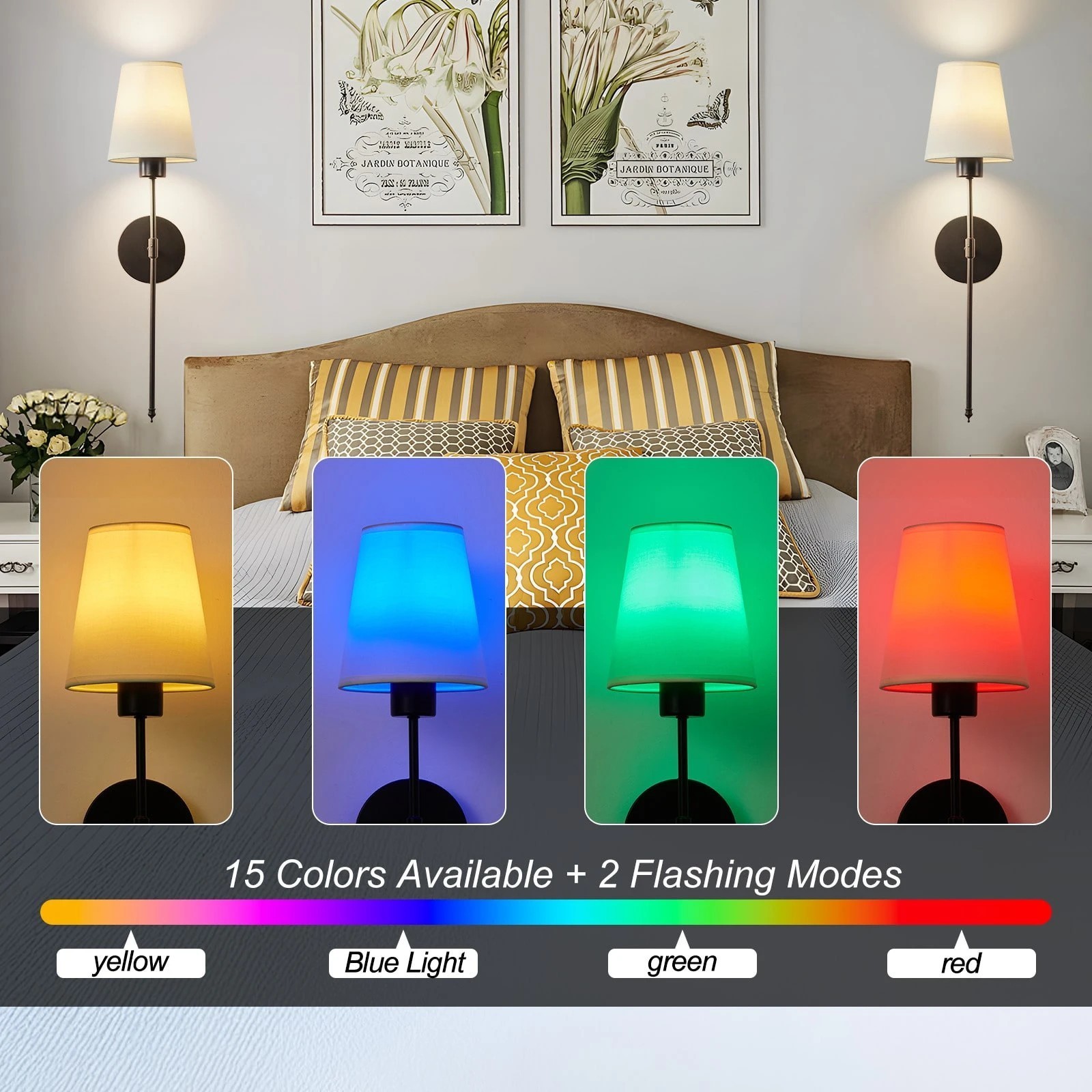 2 Pack Rechargeable RGB Wall Sconces Battery Powered Wireless LED Lights Remote