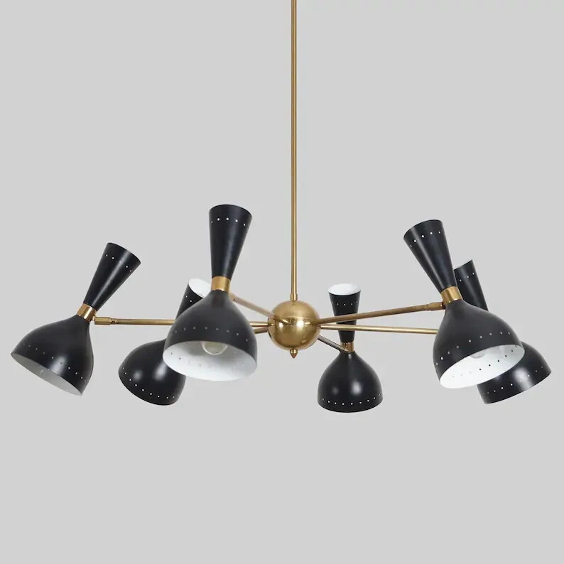 Stilnovo Style 6 Arm 12 Lights Modern Brass Sputnik Chandelier Wall Lamp