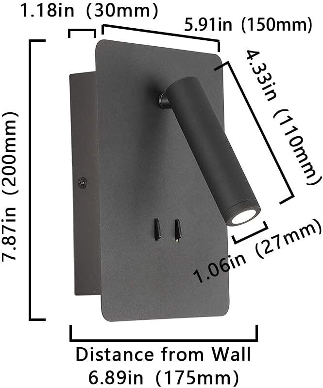 10W LED Black Wall Sconces with Spotlight Bedside Reading Light