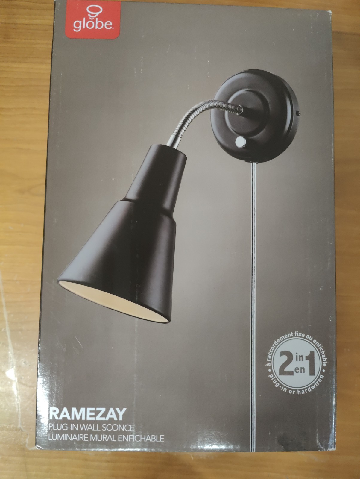 Globe Electric 65312 RAMEZAY Plug-in or Hardwire Wall Sconce Light Matte Black