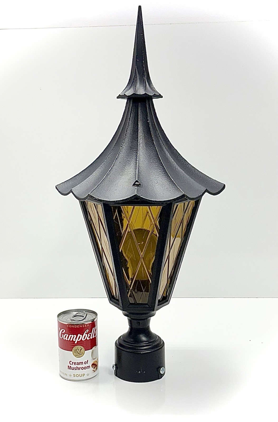 Vintage Mid Century Gothic Witches Hat Post Mount Light 22 1/2″ Tudor Cast Old
