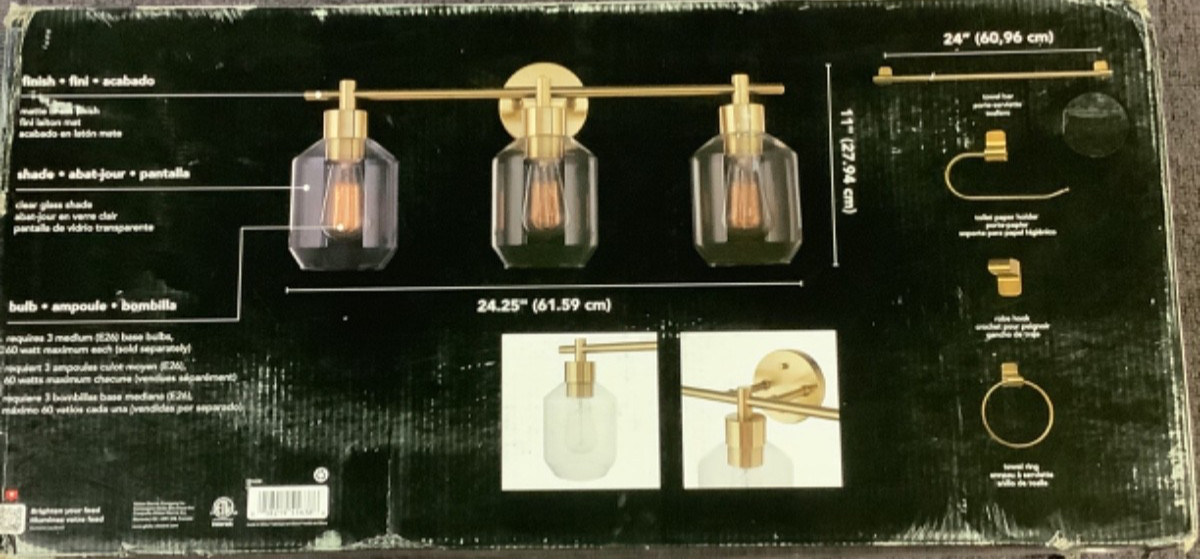 Globe Electric 51638 Cannes 3 Light 25″ Wide Bathroom Vanity Light – Matte Brass
