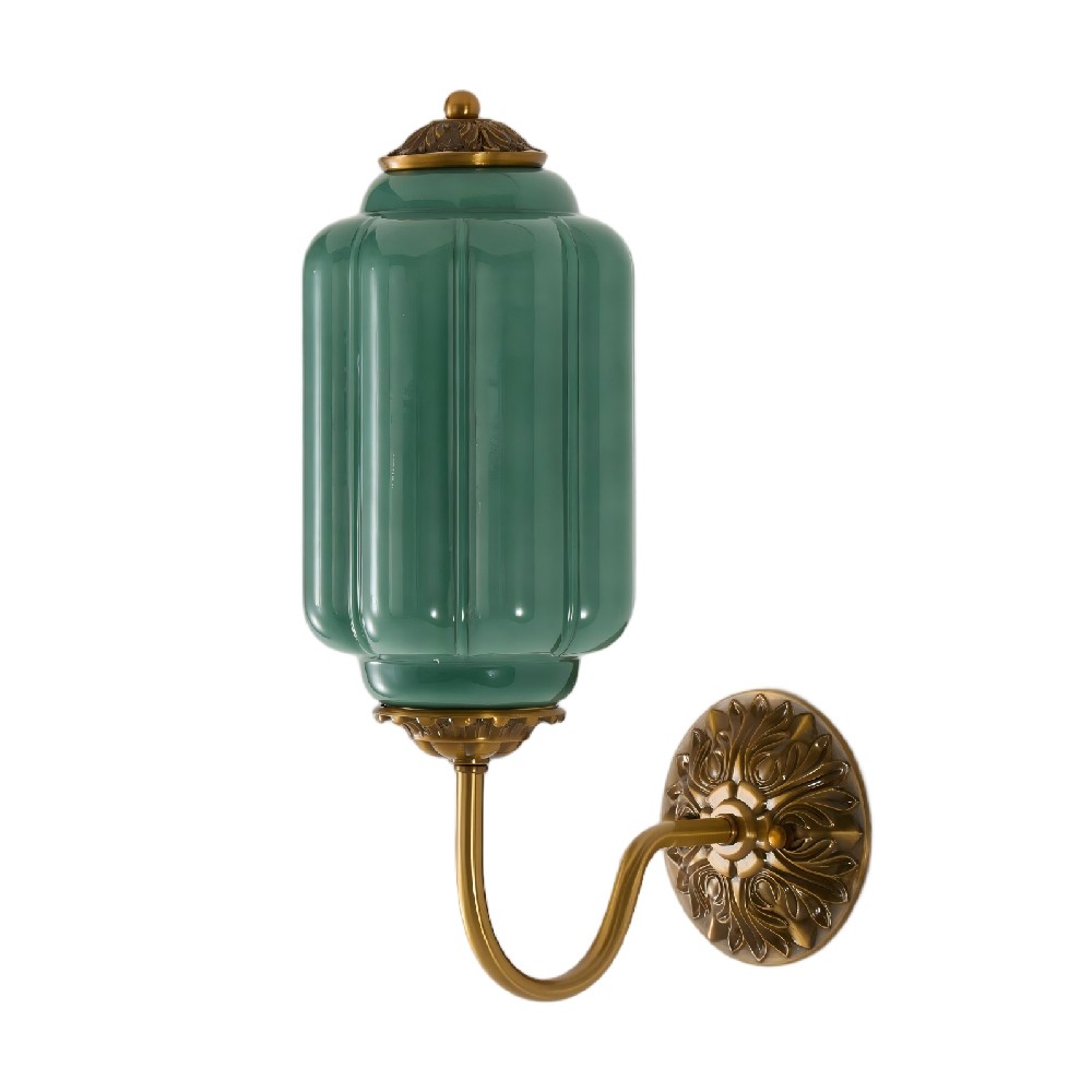 Vintage Green Glass Wall Sconce Brass Antique Wall Light for Bedroom Bathroom