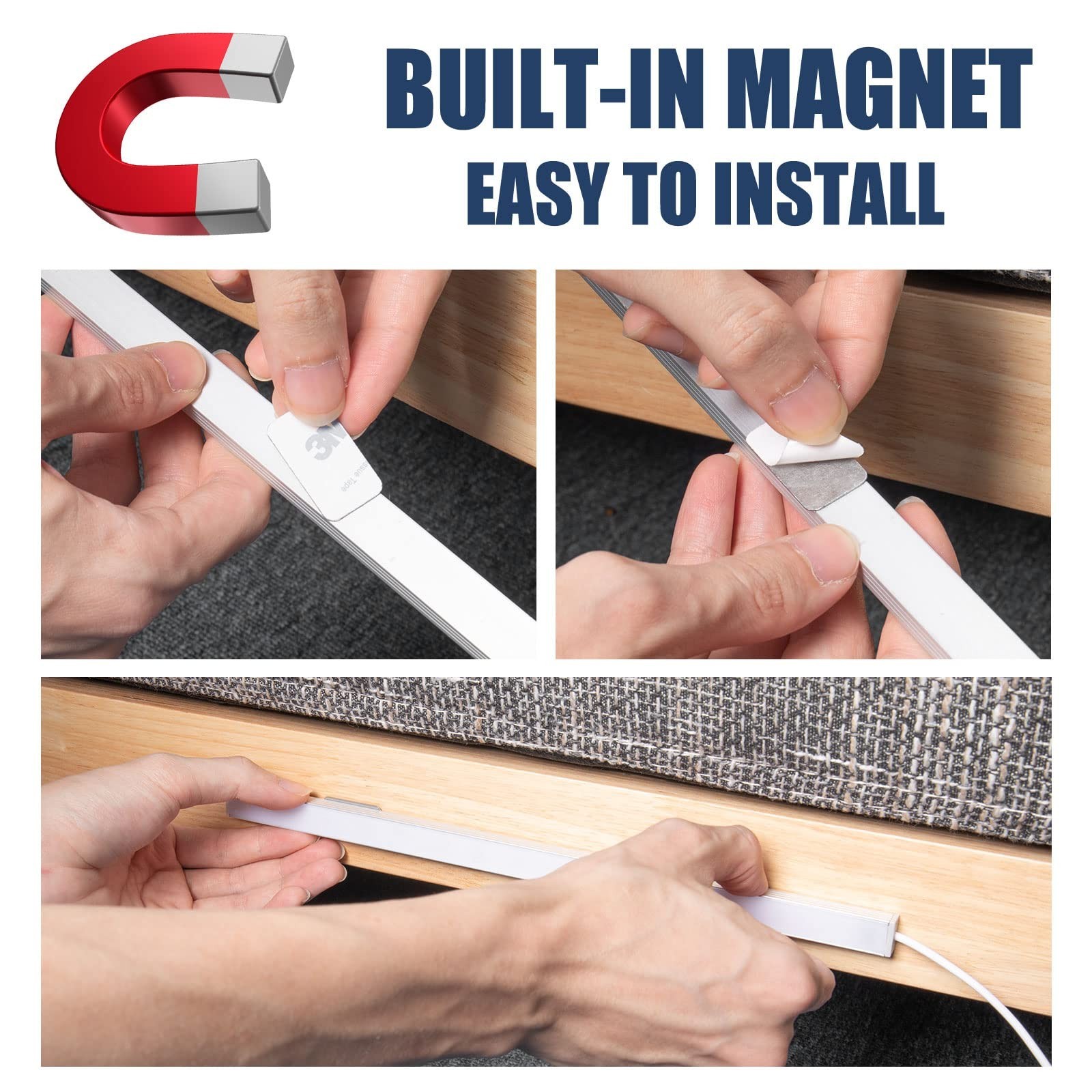 Light USB Powered Under Cabinet Lighting 12″ Tool-Free Mount Dimmable LED Strip