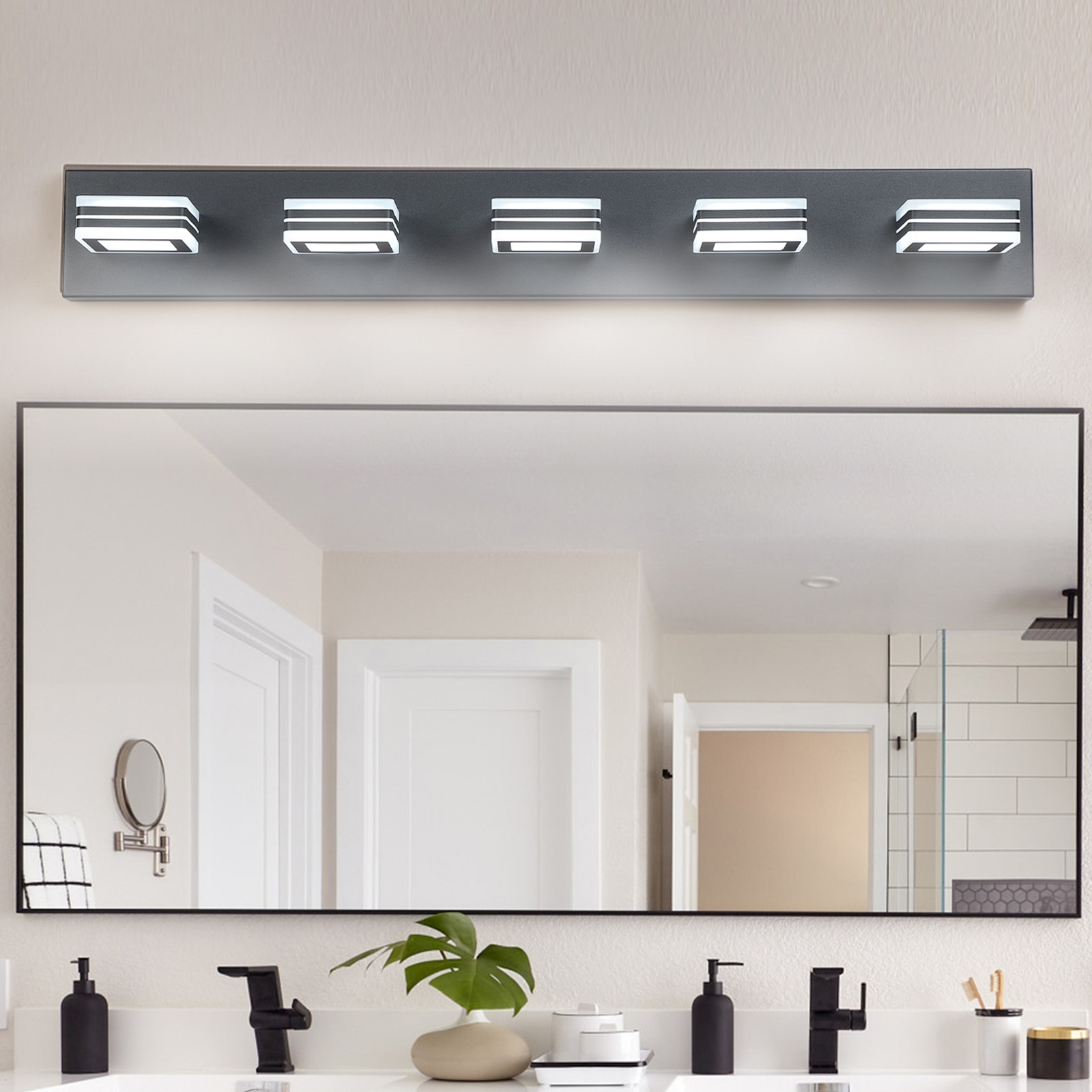 32″ 5 Lights LED Vanity Light Bathroom Mirror Wall Lamp Dimmable Fixture Black