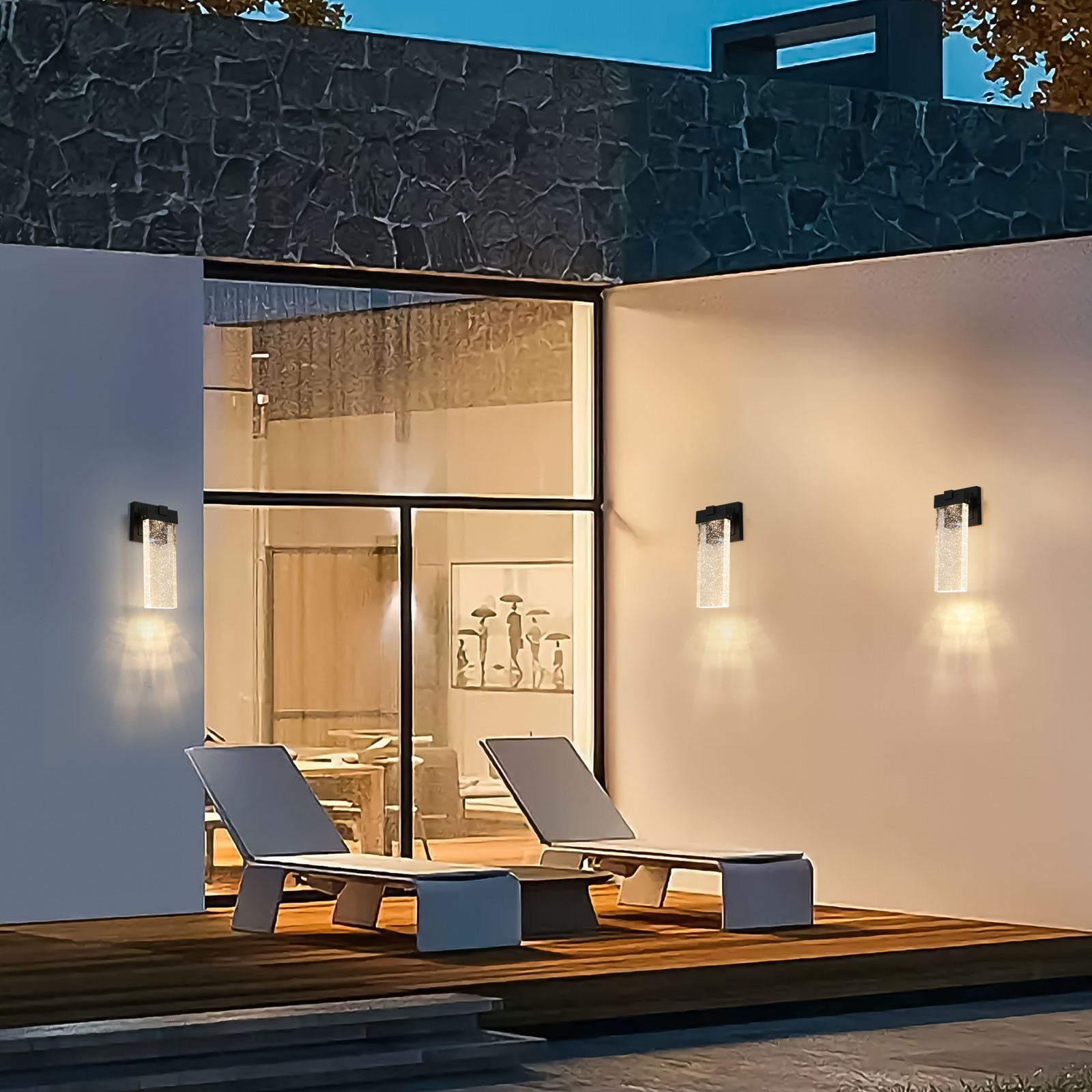 2 Pack Bubble Crystal LED Wall Light Modern Outdoor Porch Sconce Fixtures Black