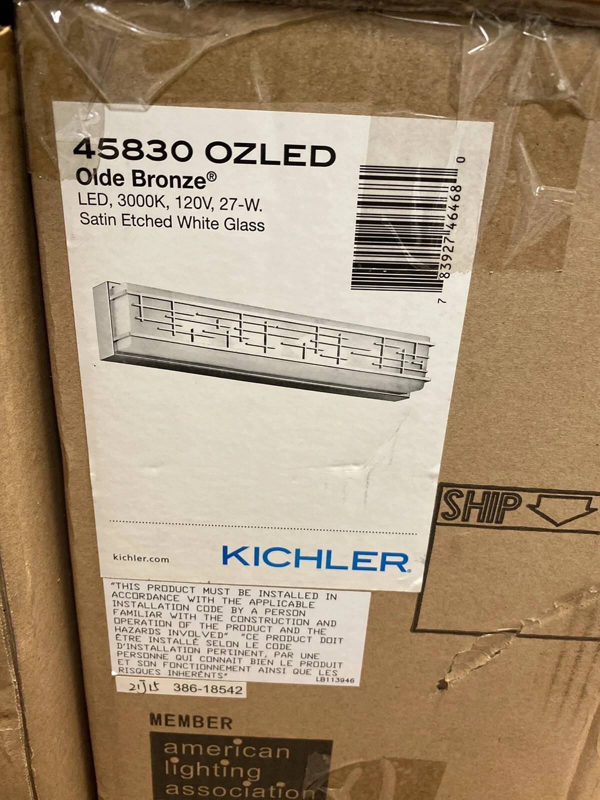 Kichler Lighting 45830 OZLED – 3000K 27W 120V OLDE BRONZE SATIN WHITE GLASS