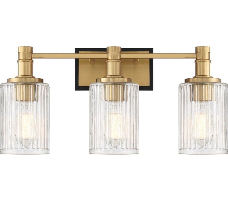 Savoy House Concord Vanity, 3-Light 180 Total Watts, Matte Black With Warm Brass
