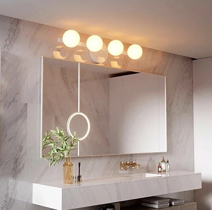Modern Bathroom Vanity Light, 25.6″ Metal Frame with Globe Shatterproof Plastic