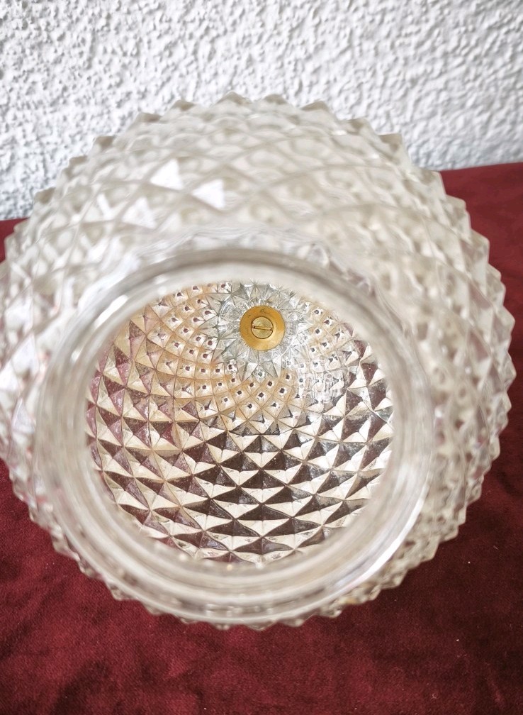 Vintage Wall Sconce Pair 1960s Glass Globe Lights Diamond Cut Chrome.