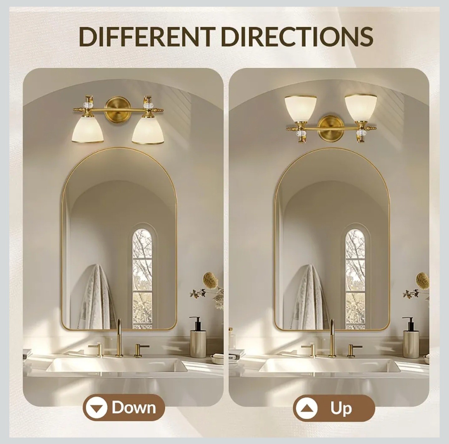 2-Light Brushed Gold Bathroom Ligh Vintage Bathroom Light with Milky White Bell