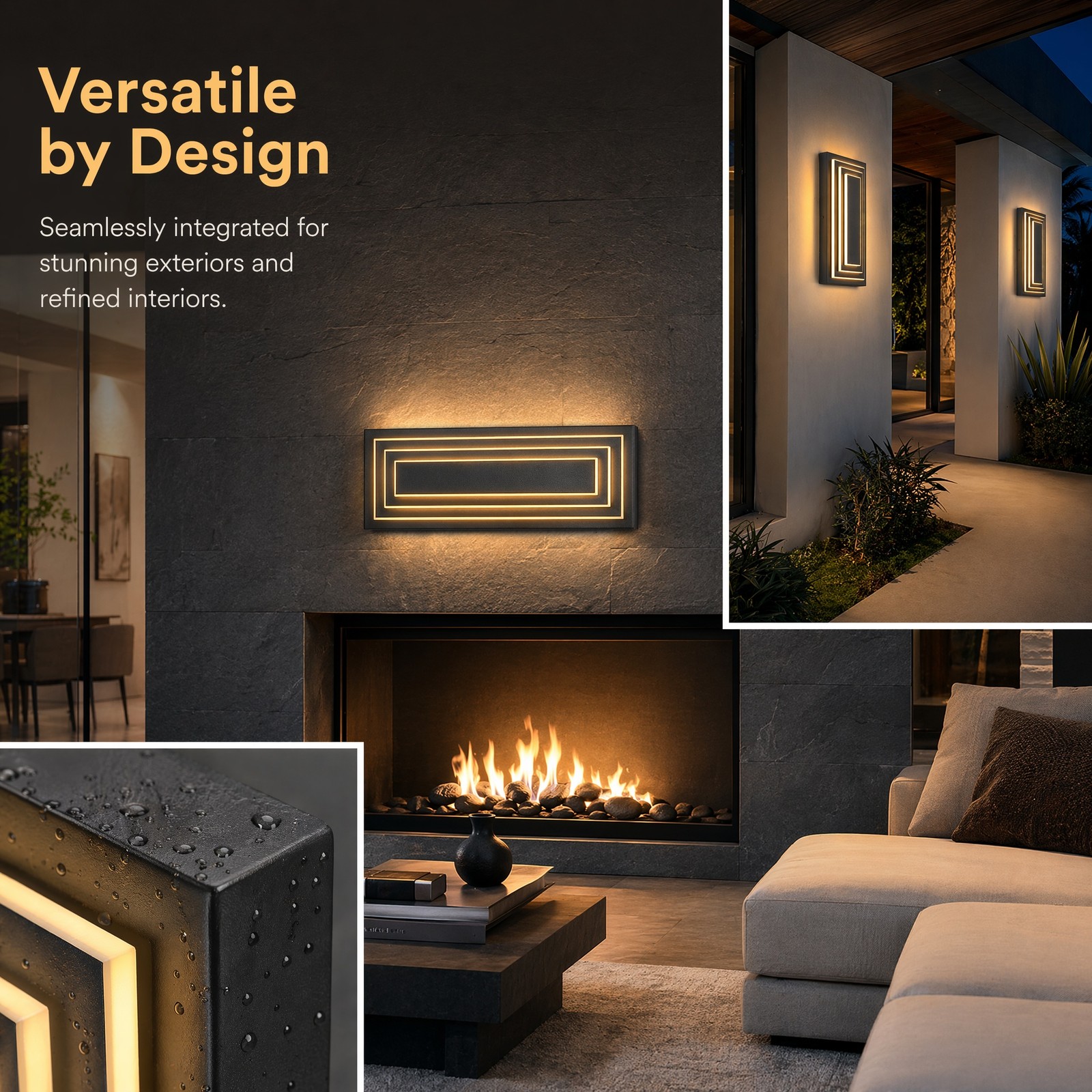 2 Pack 16″ Modern Outdoor LED Wall Light 3-Tier Exterior Sconce Porch Fixture