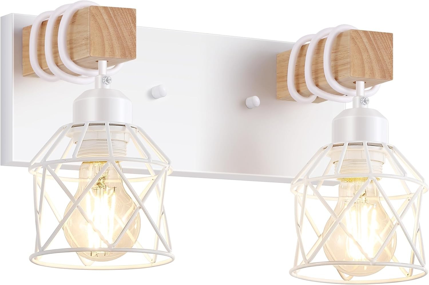 2-Light White Bathroom Light Fixtures, Wood Bathroom Vanity Lighting Fixtures…