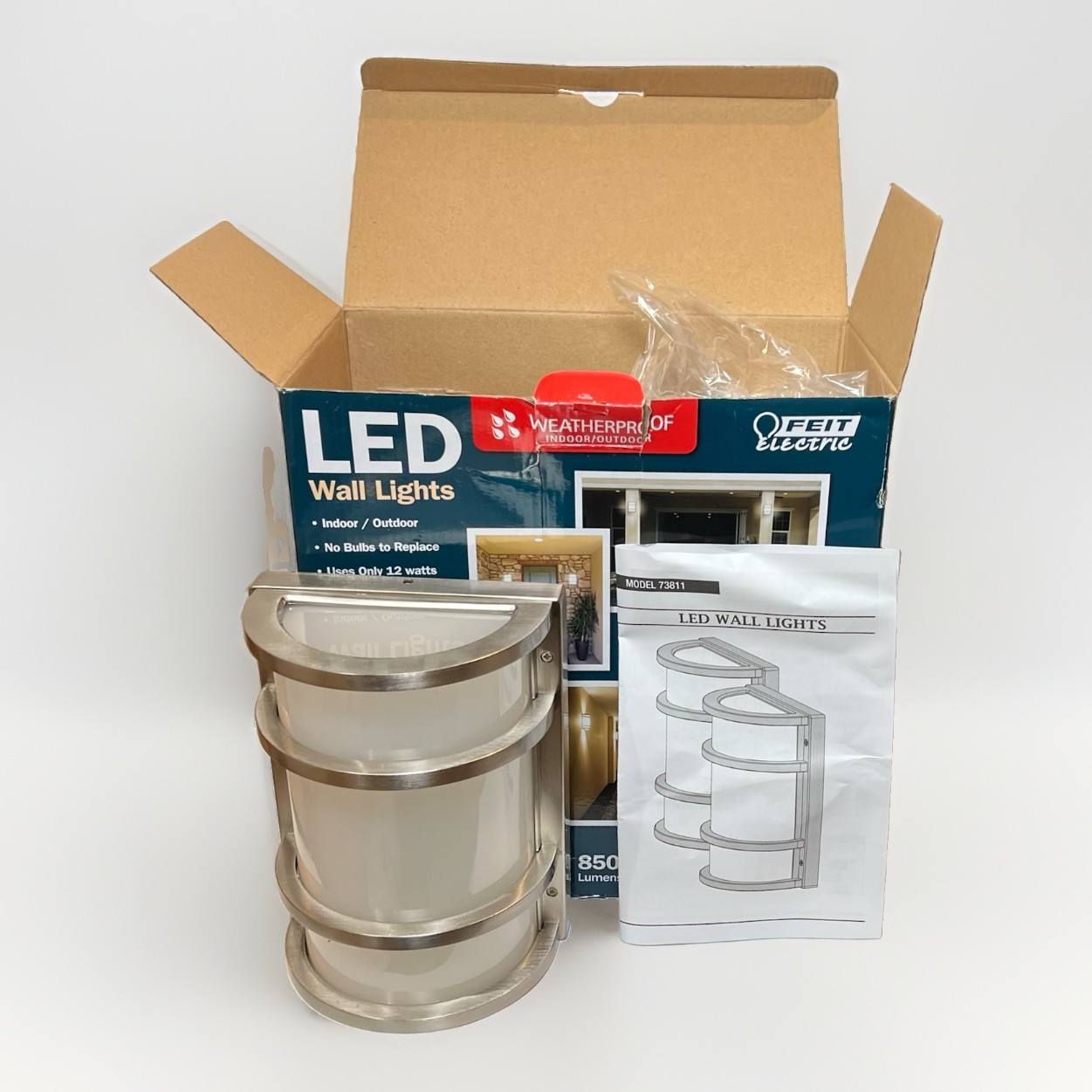 Feit Electric LED Wall Sconce 2-Pack Indoor Outdoor Brushed Nickel 12W 2700K