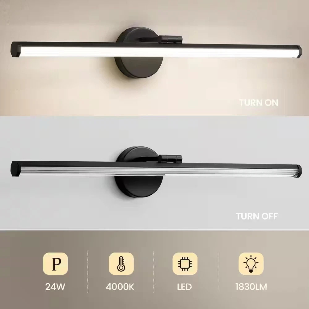 30 in. 1-Light Matte Black LED Vanity Light Bar 24-Watt Rotatable Bathroom Light