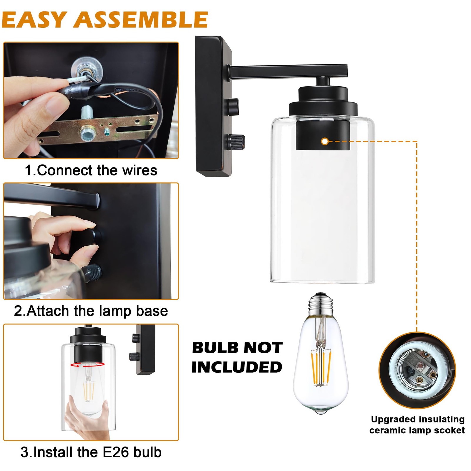 Wall Sconces Set of Two, Bedside Wall Lamps with Rotary Switch for Bedroom, M…