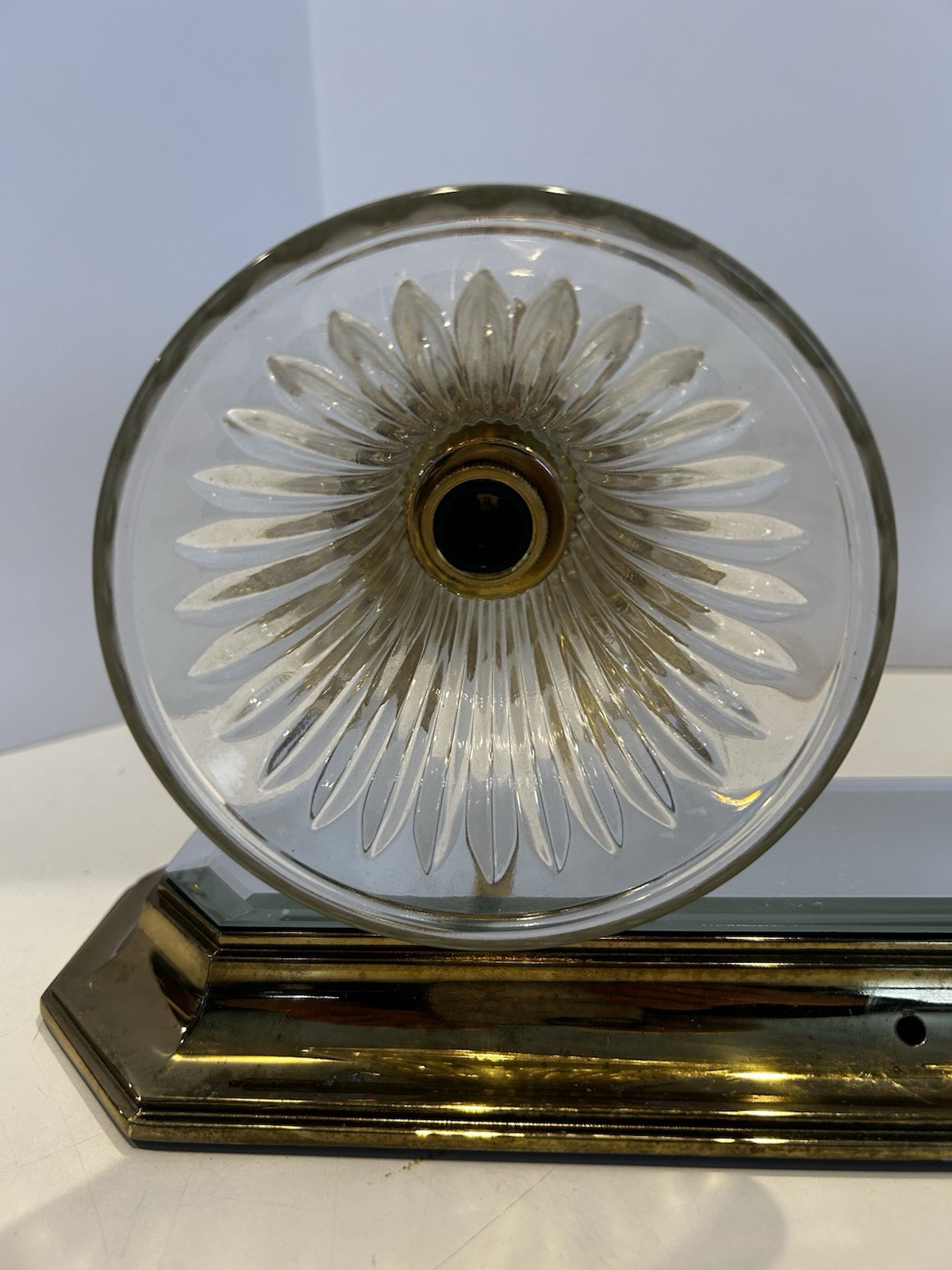 H A Framburg 3 Light Brass Mirrored Wall Sconce With Fluted Glass Shades Vtg MCM